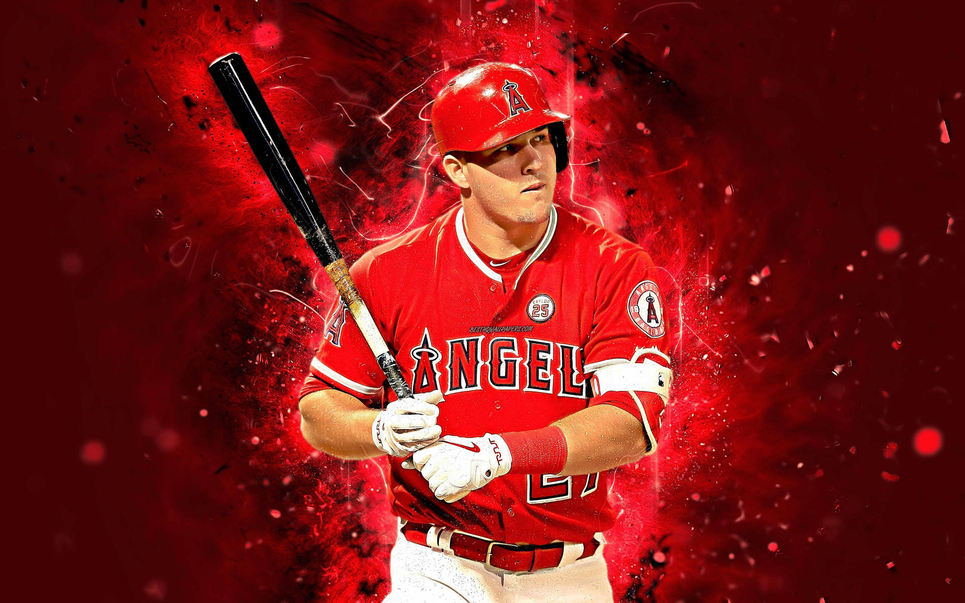 Download Los Angeles Angels Mike Trout Flaming Aura Wallpaper