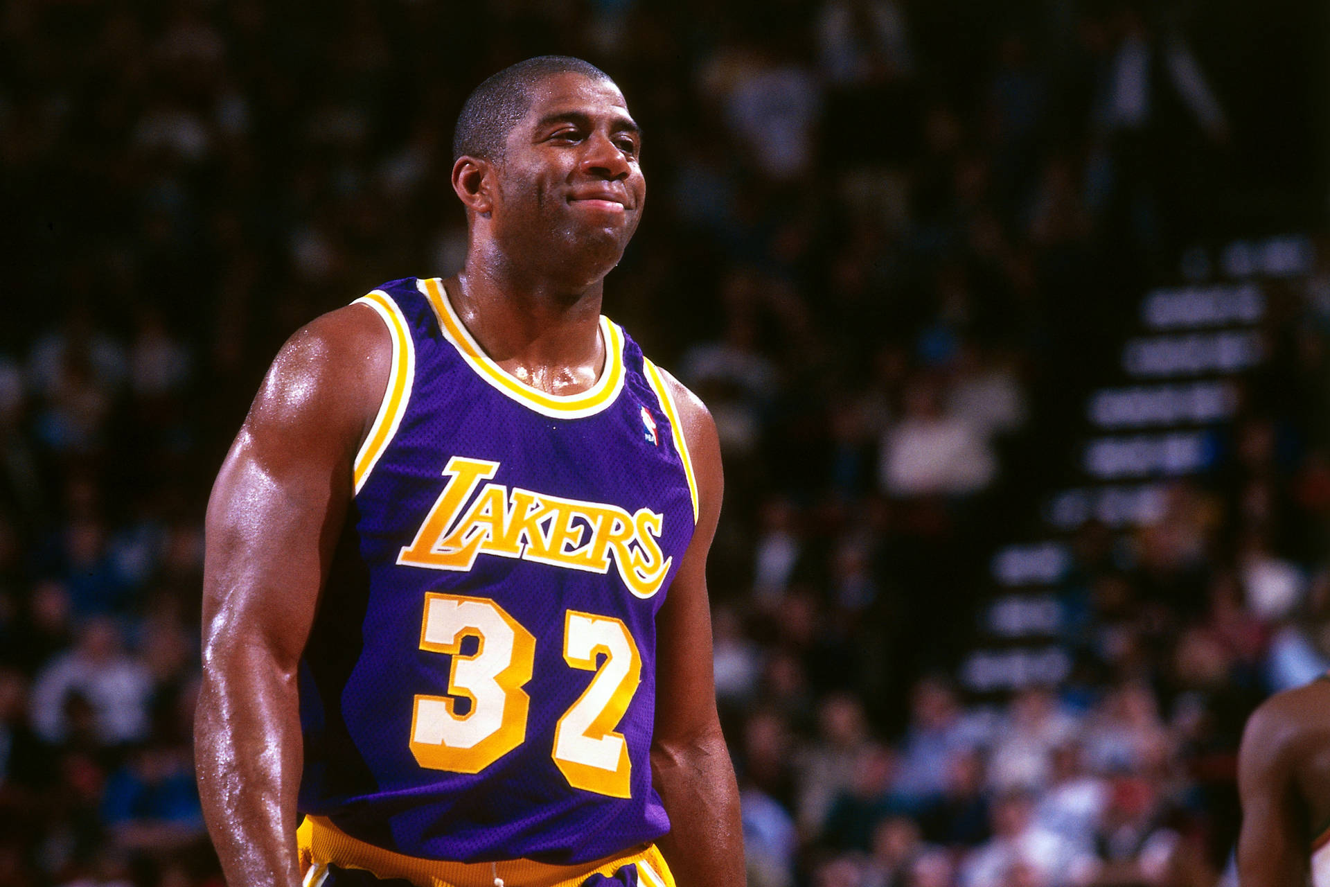 Los Angeles Lakers Magic Johnson Retró Tapet: Opdag magien i de legendariske Lakers spillere med dette retro Lakers tapet. Wallpaper