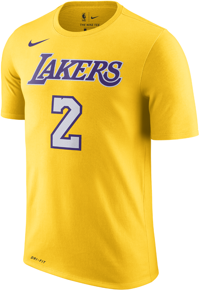 Los Angeles Lakers Yellow Nike T Shirt Number2 PNG