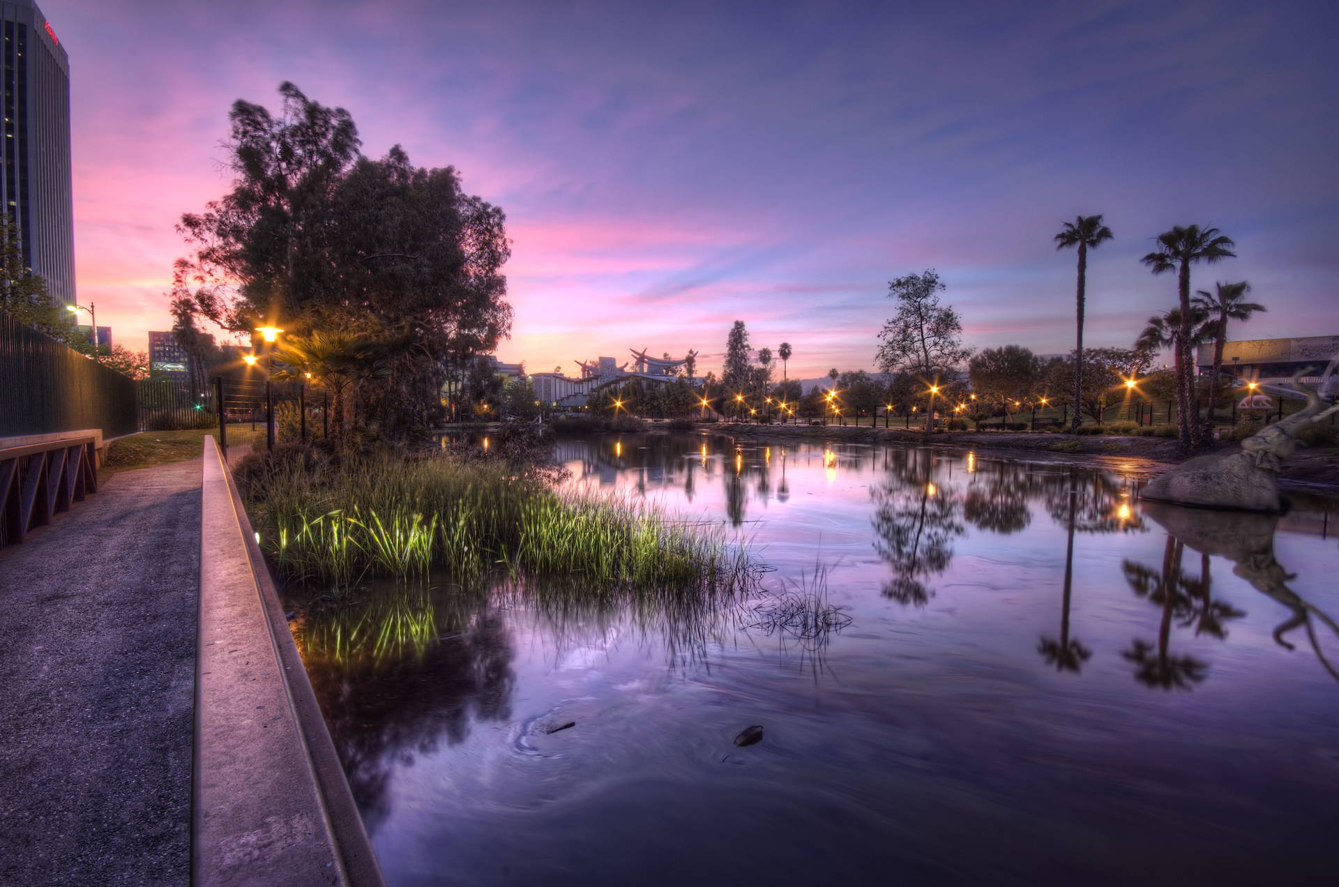 Majestic View of the Park by the Lake in Los Angeles Wallpaper
