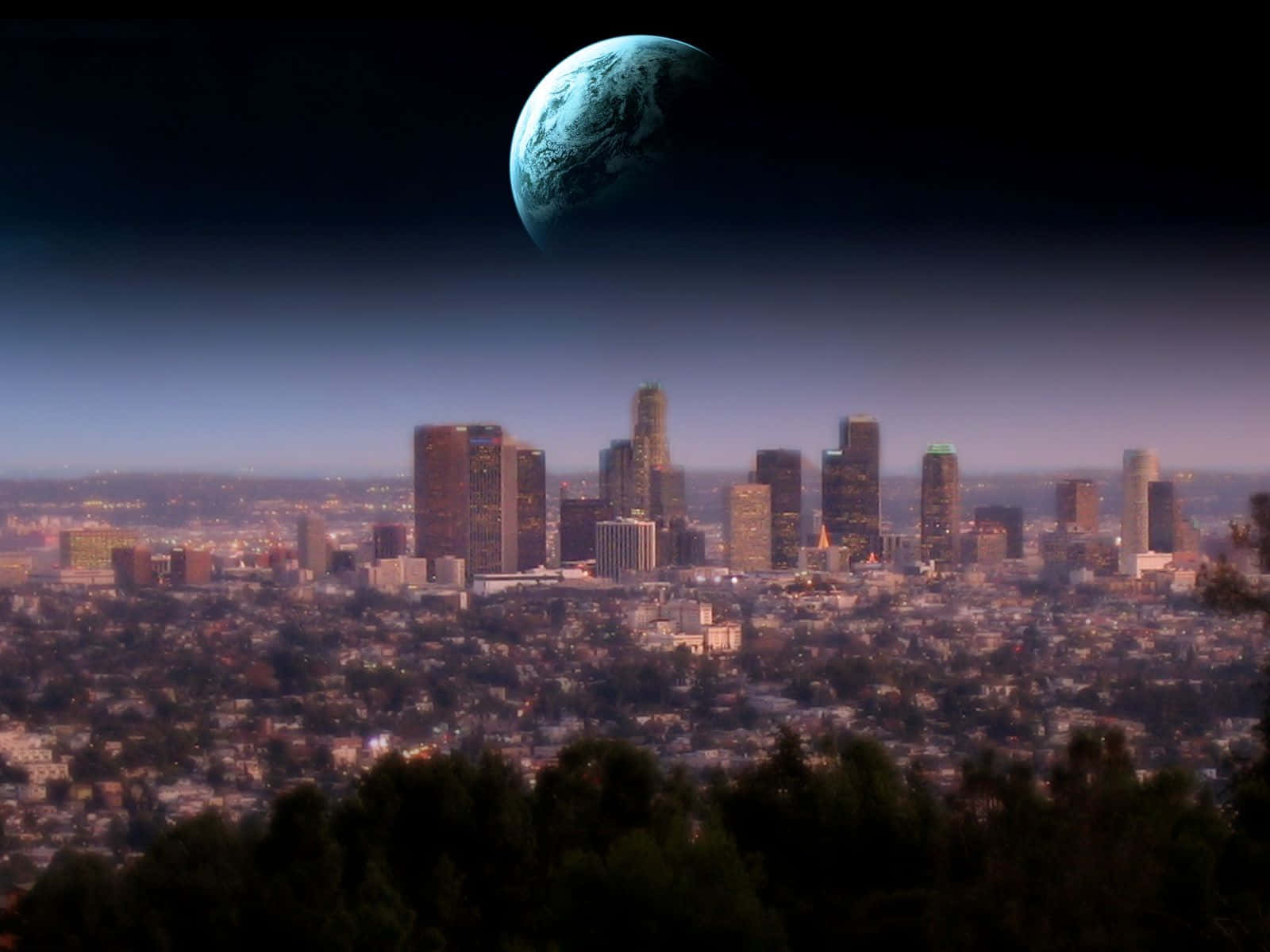 Los Angeles Skyline With A Moon Wallpaper