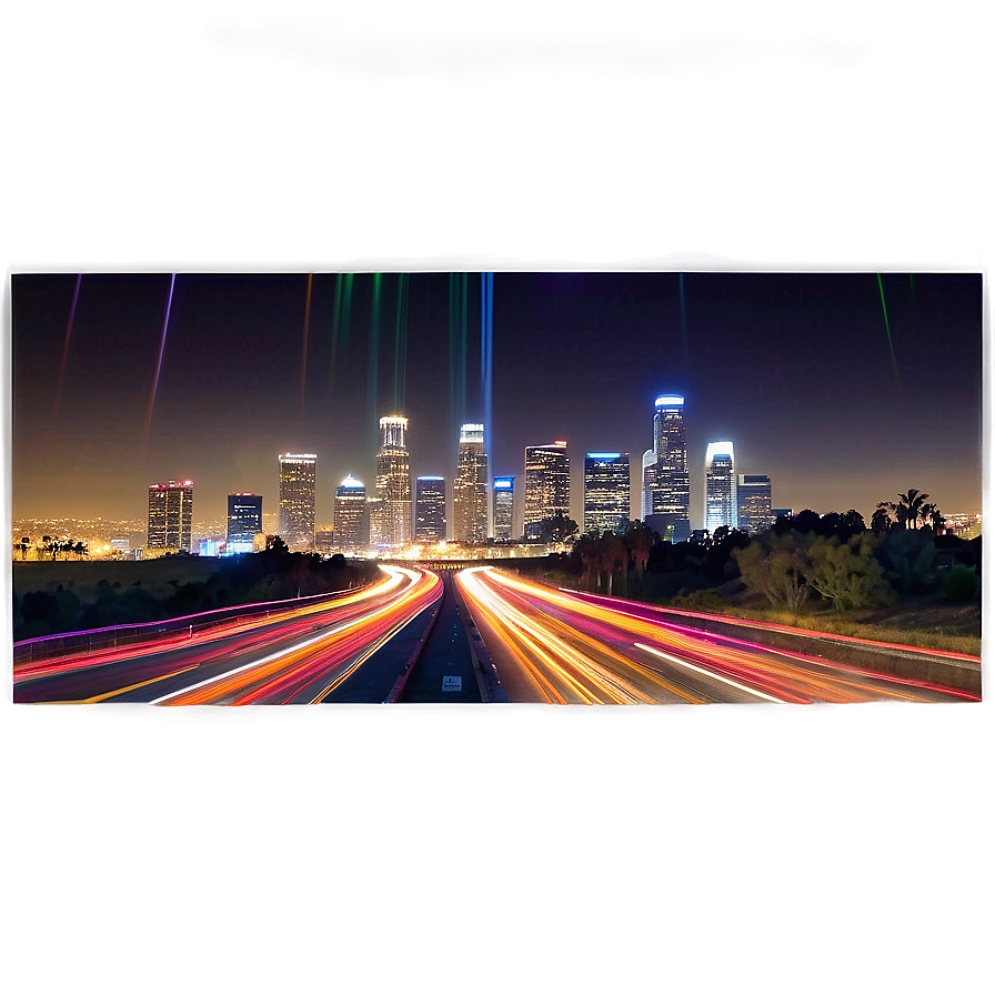 Los Angeles Skyline With Light Trails Png 06252024 PNG