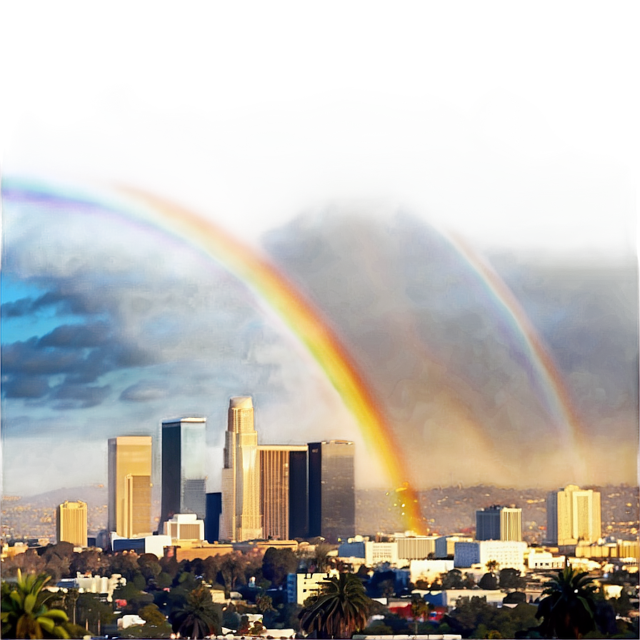 Los Angeles Skyline With Rainbow Png 06252024 PNG