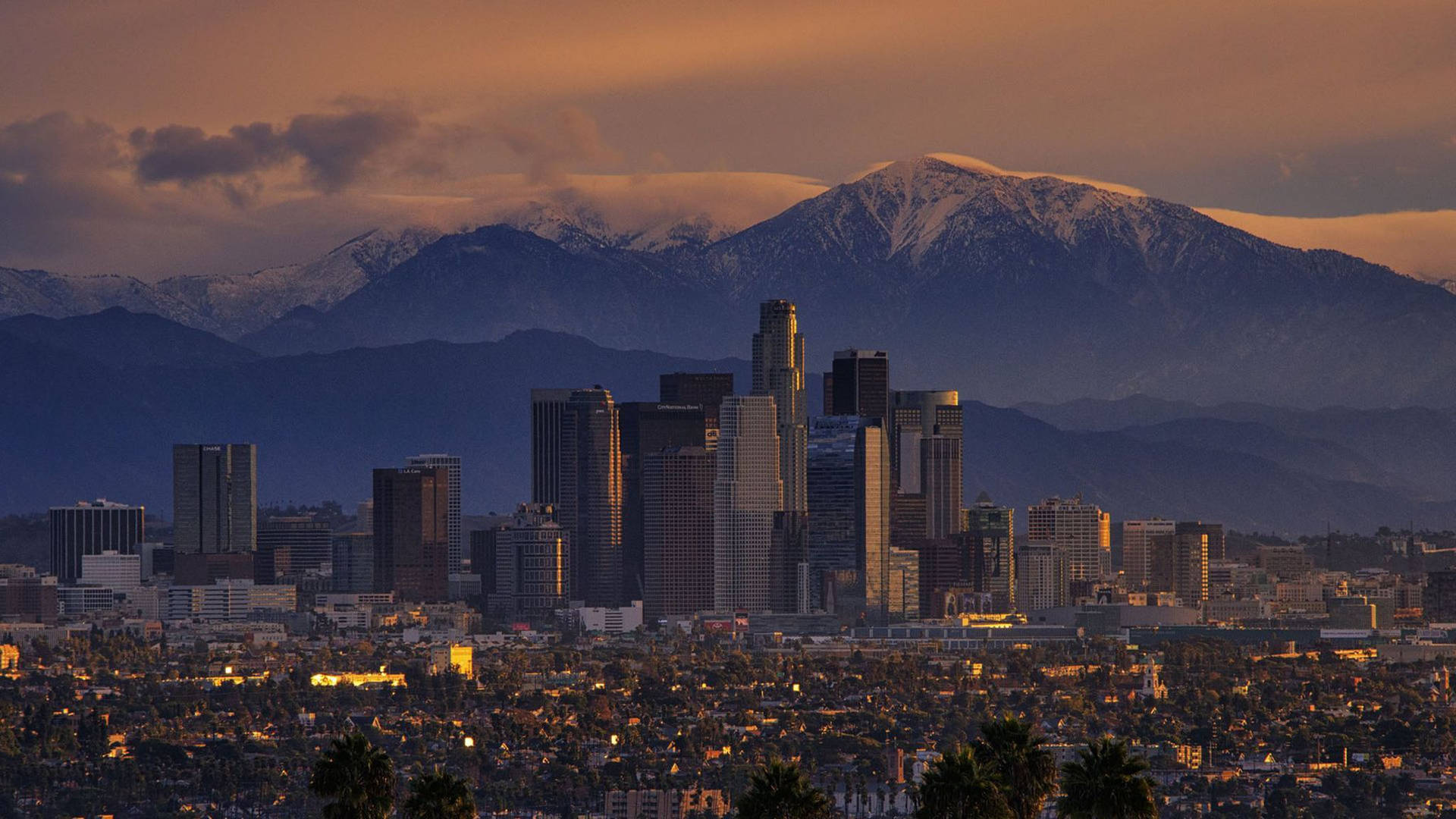 Los Angeles Sunset At Mountains Wallpaper