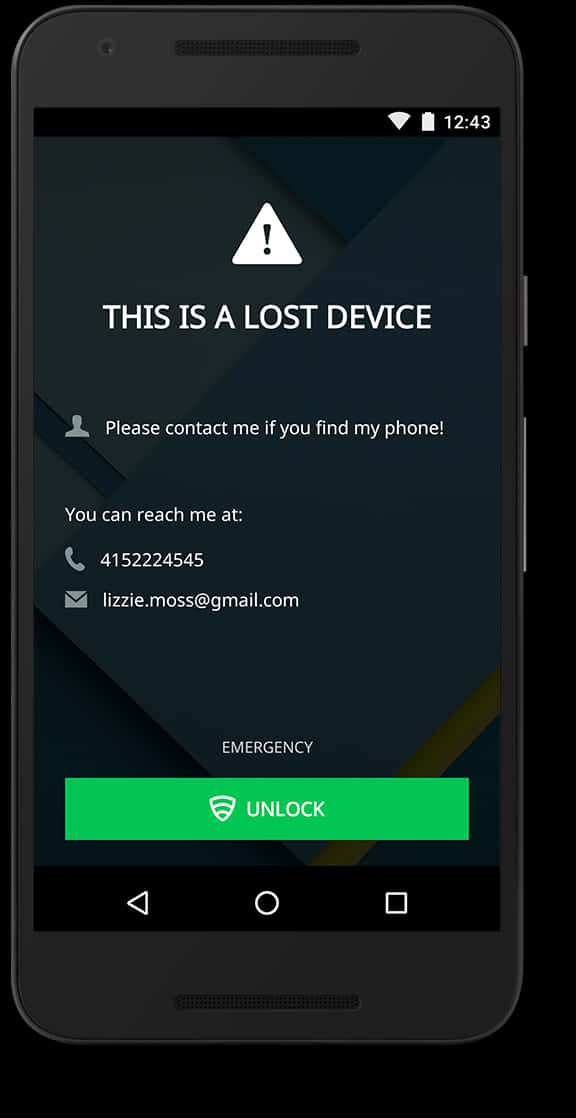 Lost Device Contact Info Screen PNG