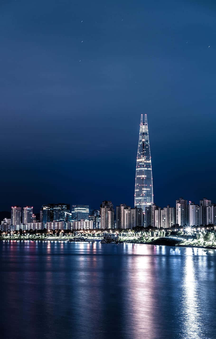 Lotte World Tower Nacht Skyline Achtergrond