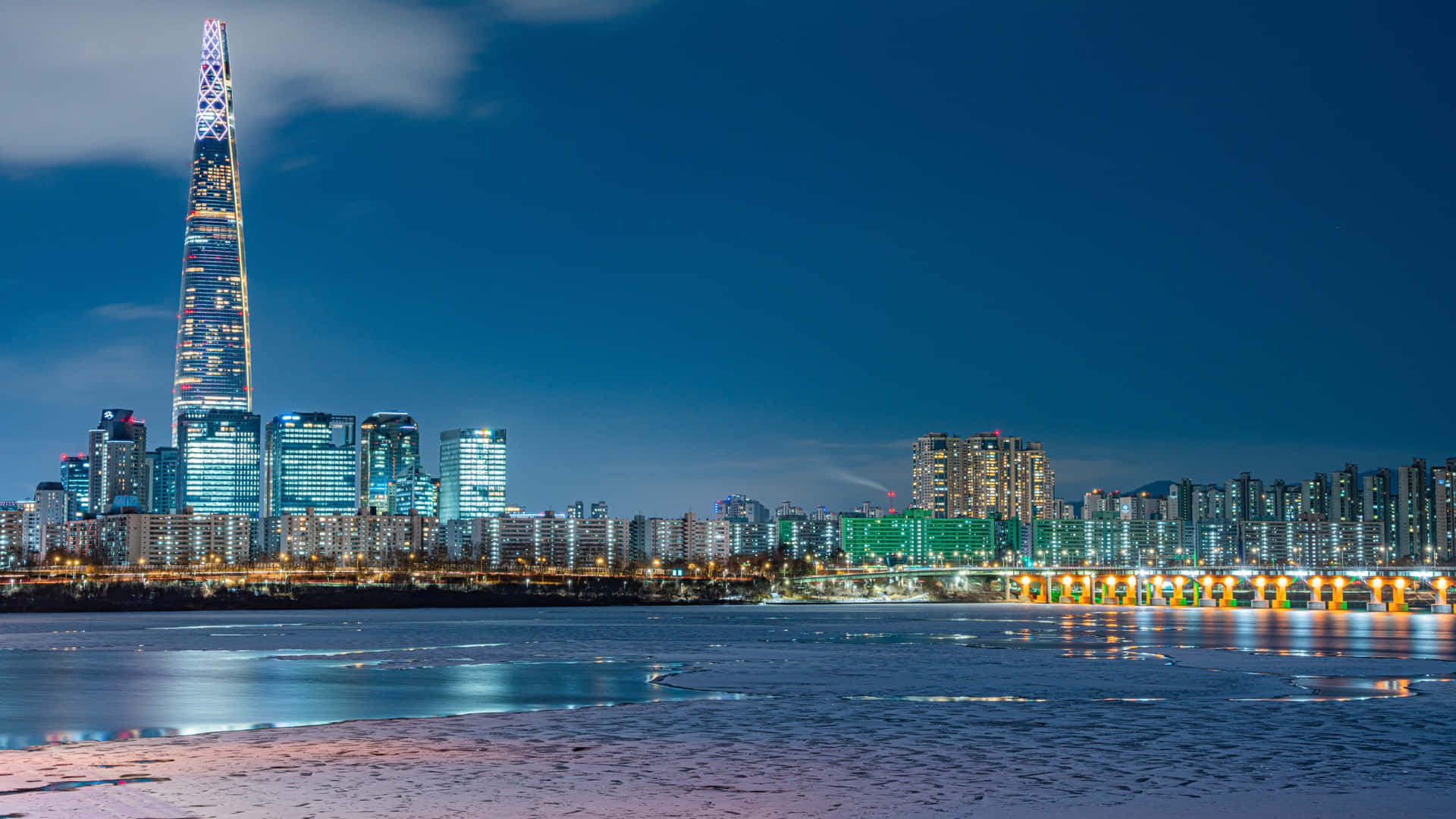 Lotte World Tower Seoul Nacht Skyline Achtergrond