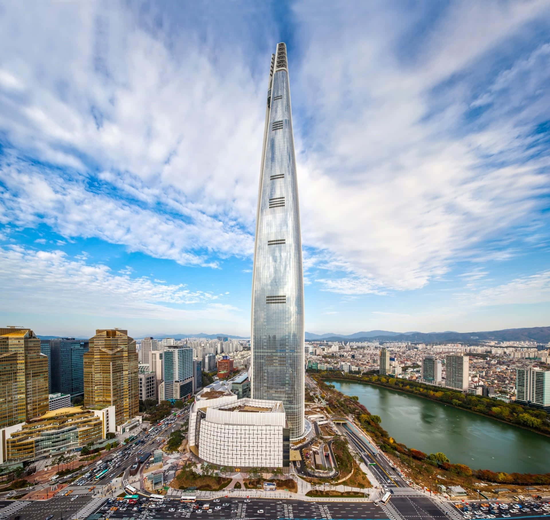 Lotte World Tower Seoul Skyline Achtergrond