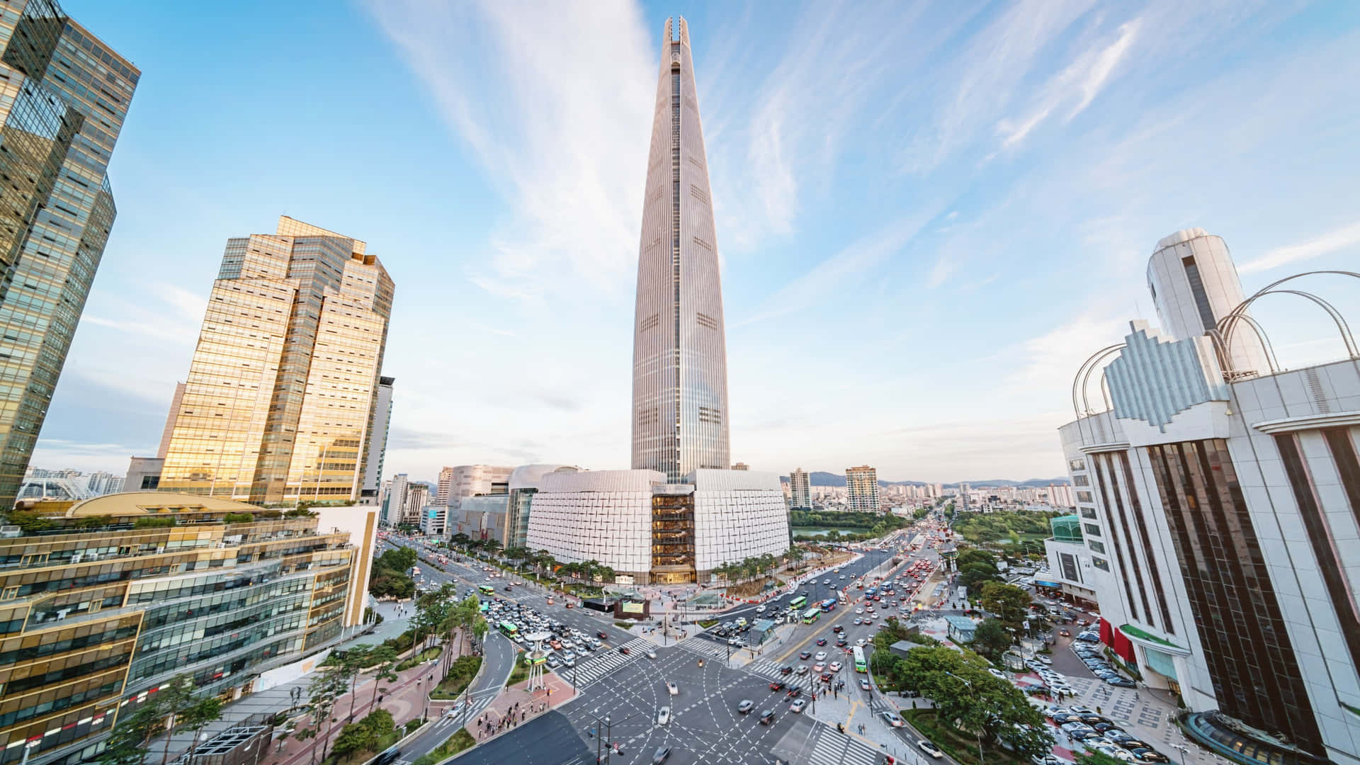 Lotte World Tower Skyline Uitzicht Achtergrond