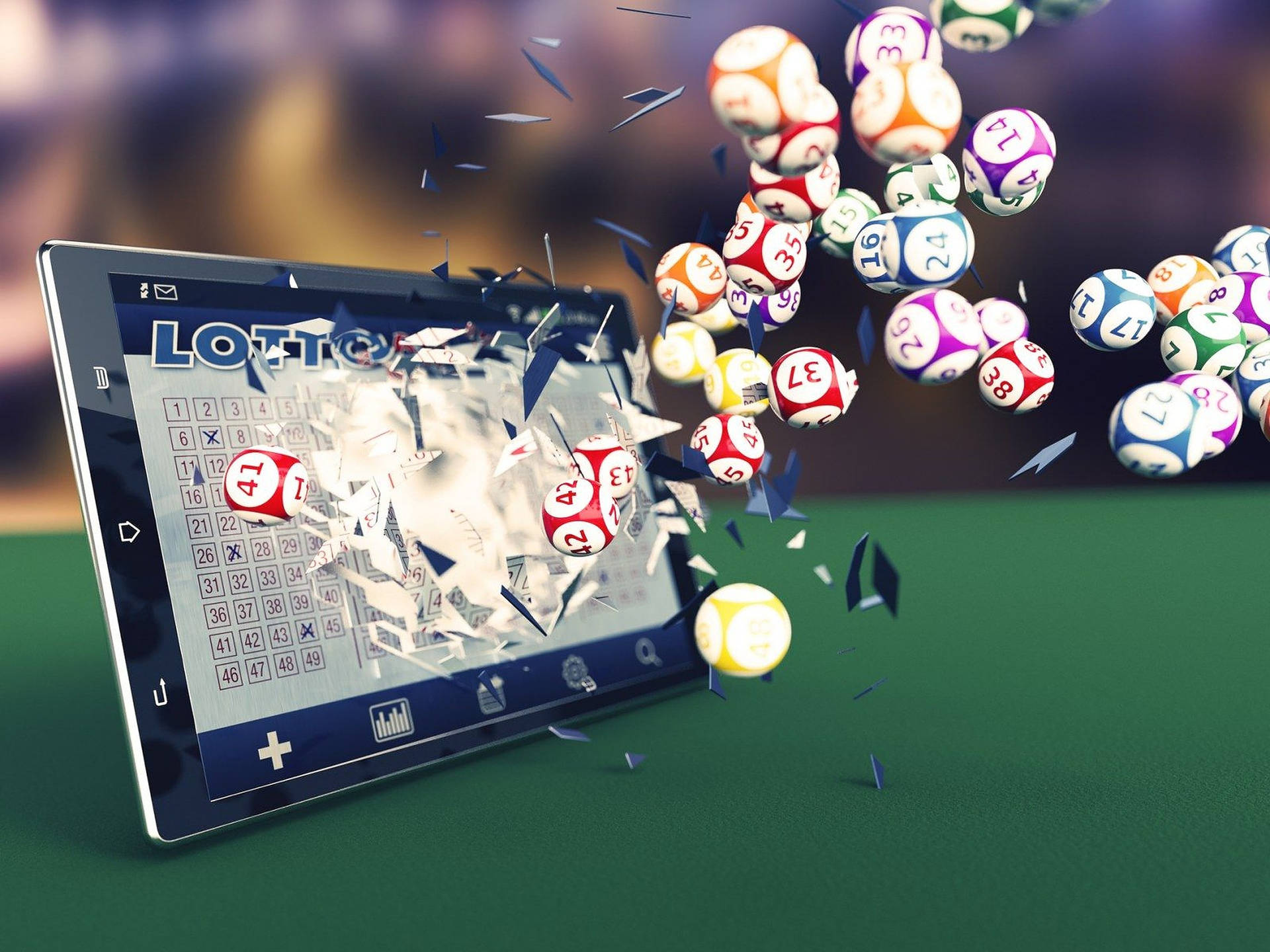 Lottery Balls Smashing A Tablet Wallpaper