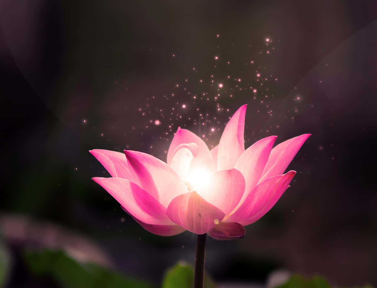 Eineblühende Lotusblume Vor Einem Ruhigen Blauen Himmel.