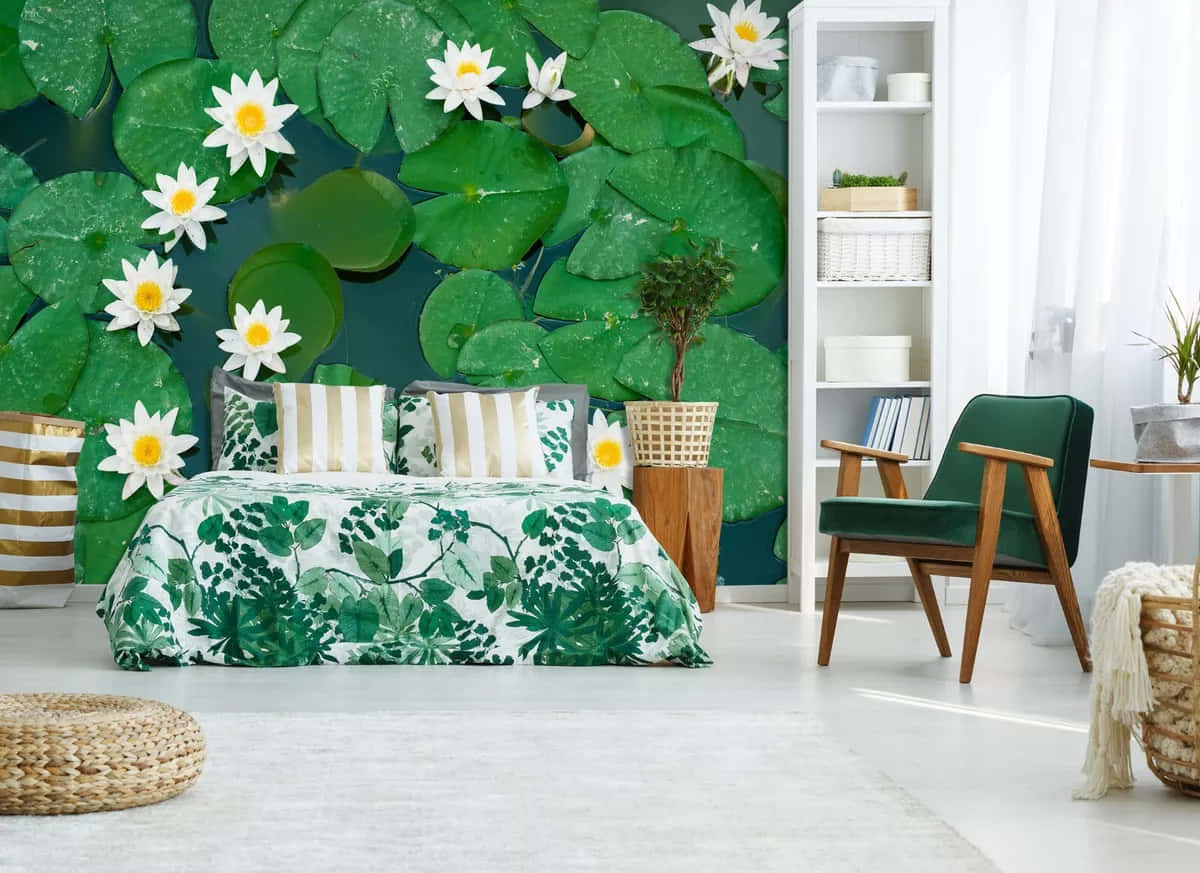 Lotus Inspired Bedroom Decor Wallpaper