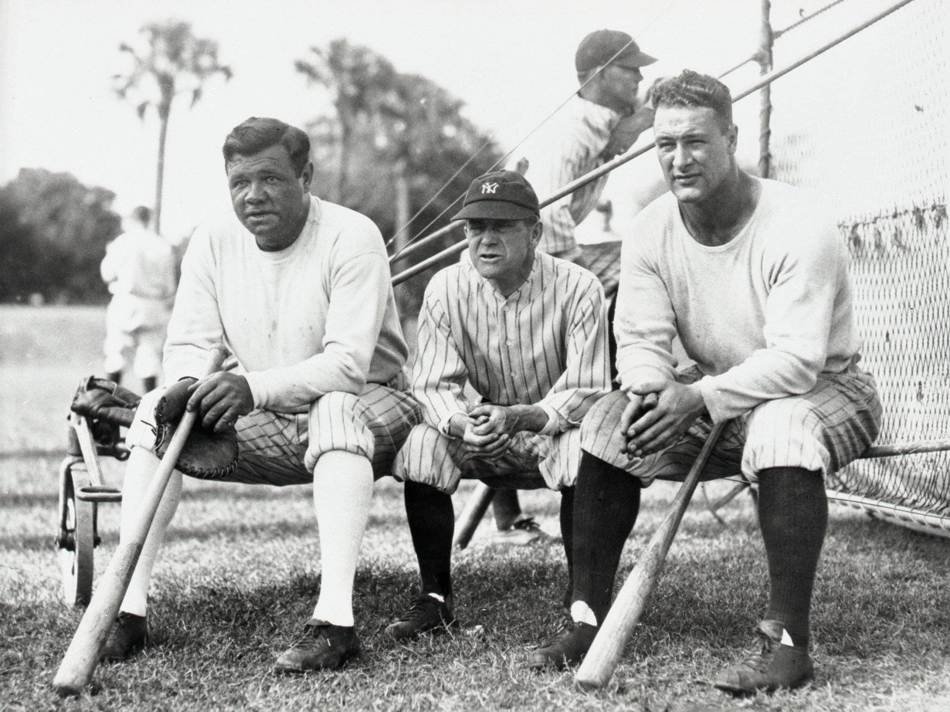 Lou Gehrig & Babe Ruth With Coach
