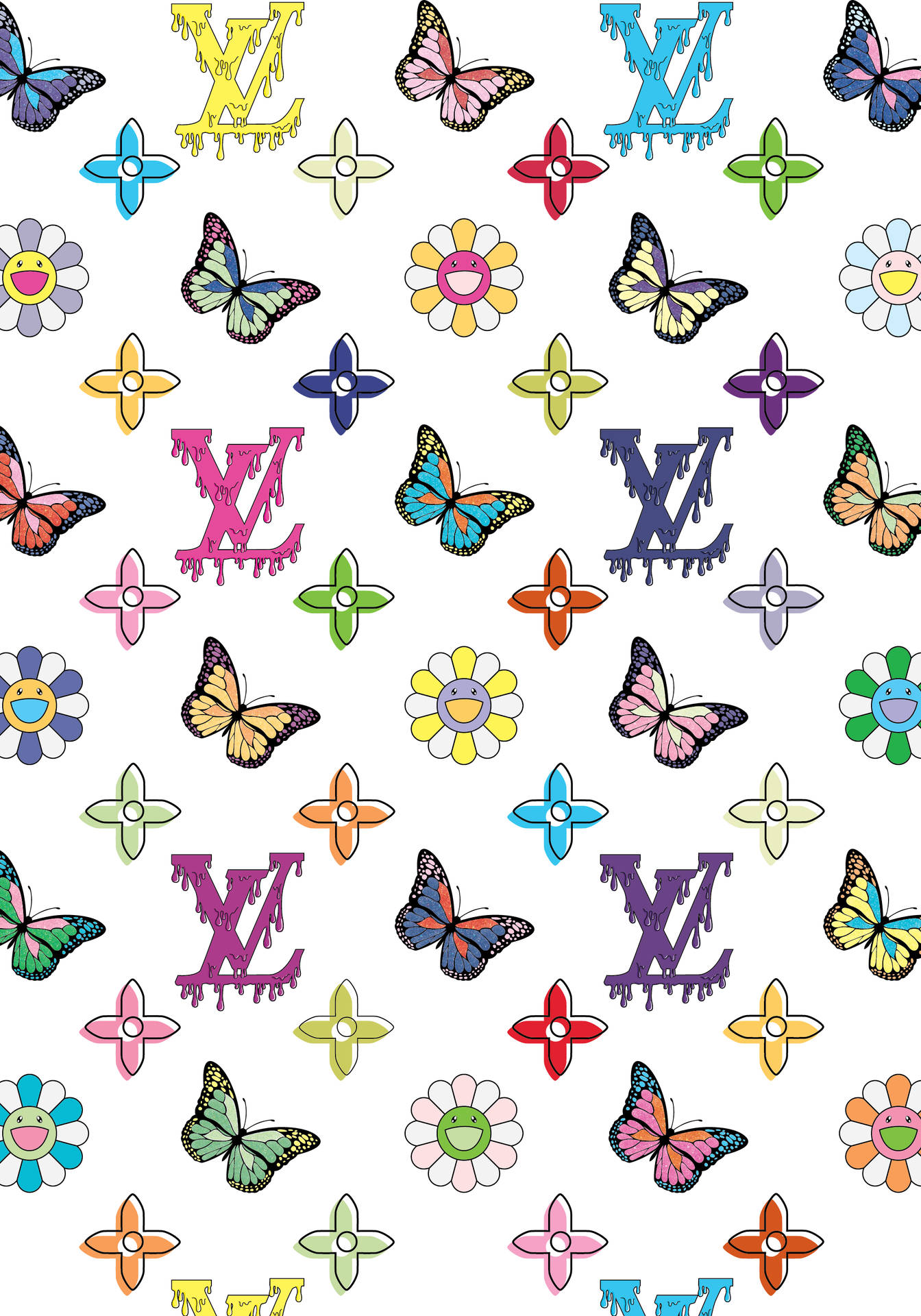 Louis Vuitton Aesthetic Colorful Butterfly Collage Wallpaper