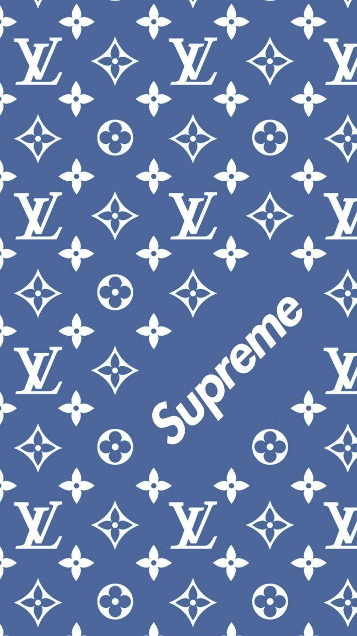 Iconic LV and Supreme logos merge together in a modern pattern. Wallpaper
