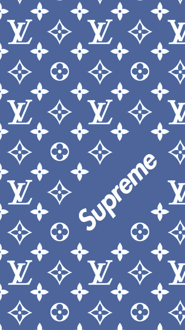 Blå Mobil Louis Vuitton og Supreme Print Wallpaper