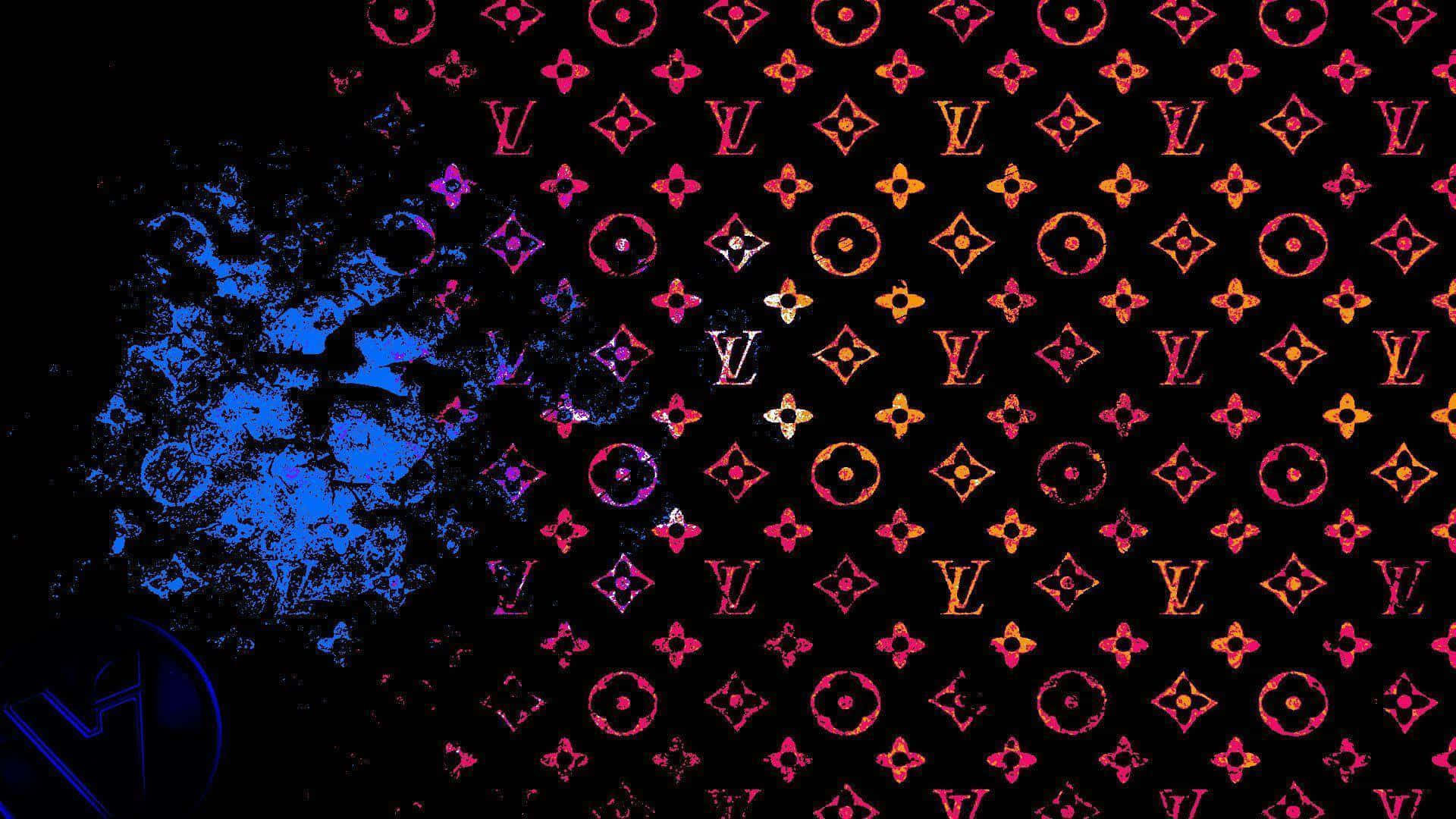 A stunning Louis Vuitton print showcases the brand's bold and iconic logo. Wallpaper
