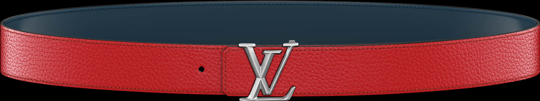 Louis Vuitton Red Leather Beltwith Silver L V Buckle PNG