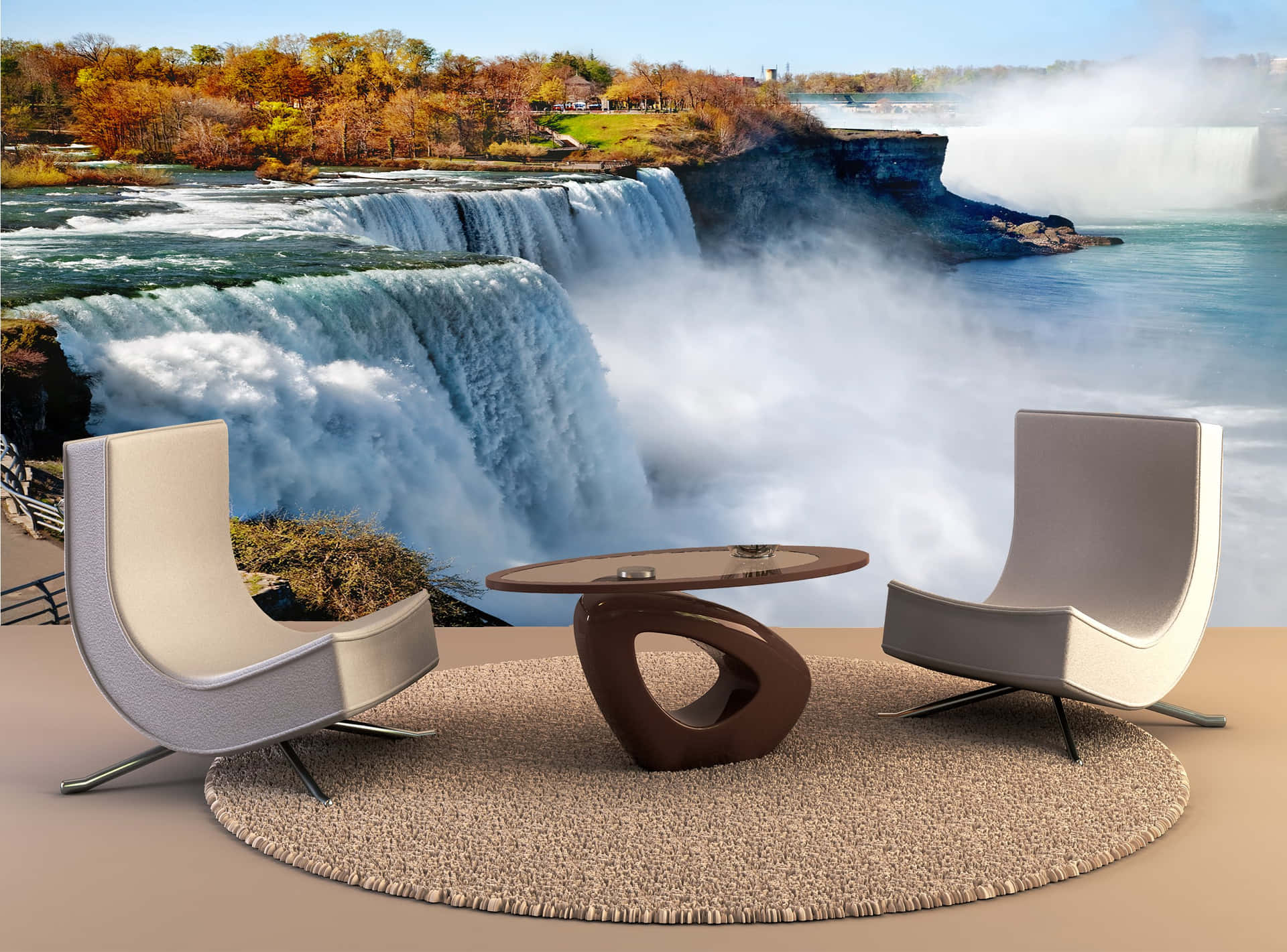 Loungetabel og stol i Niagara Falls Canada Wallpaper