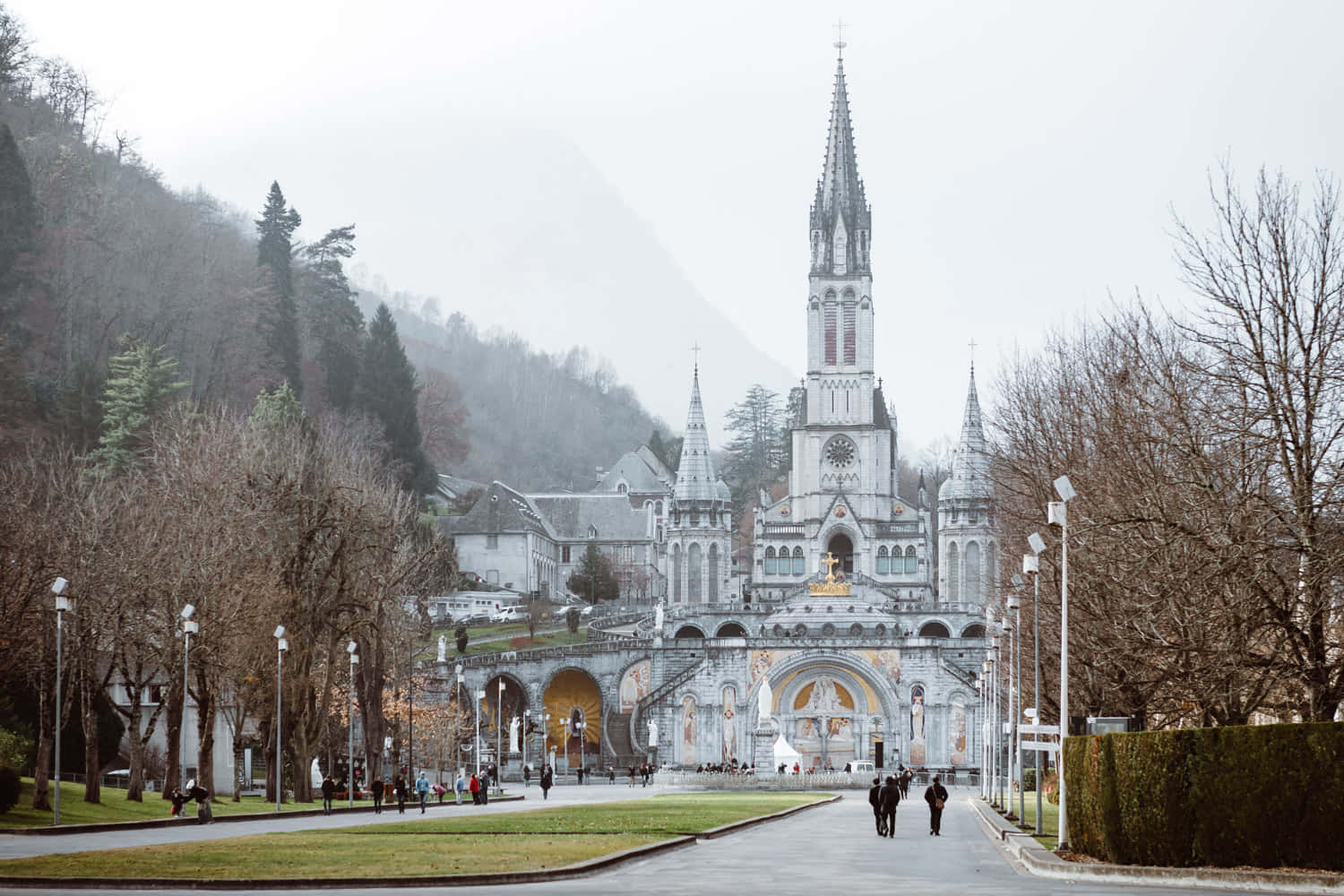 Lourdes Sanctuary Foggy Day Wallpaper