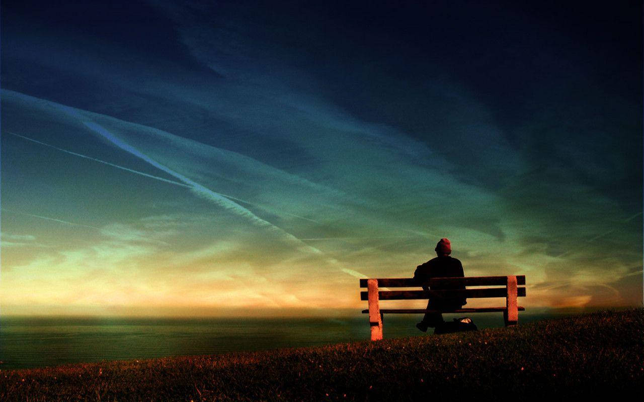 Love Alone On A Bench Background