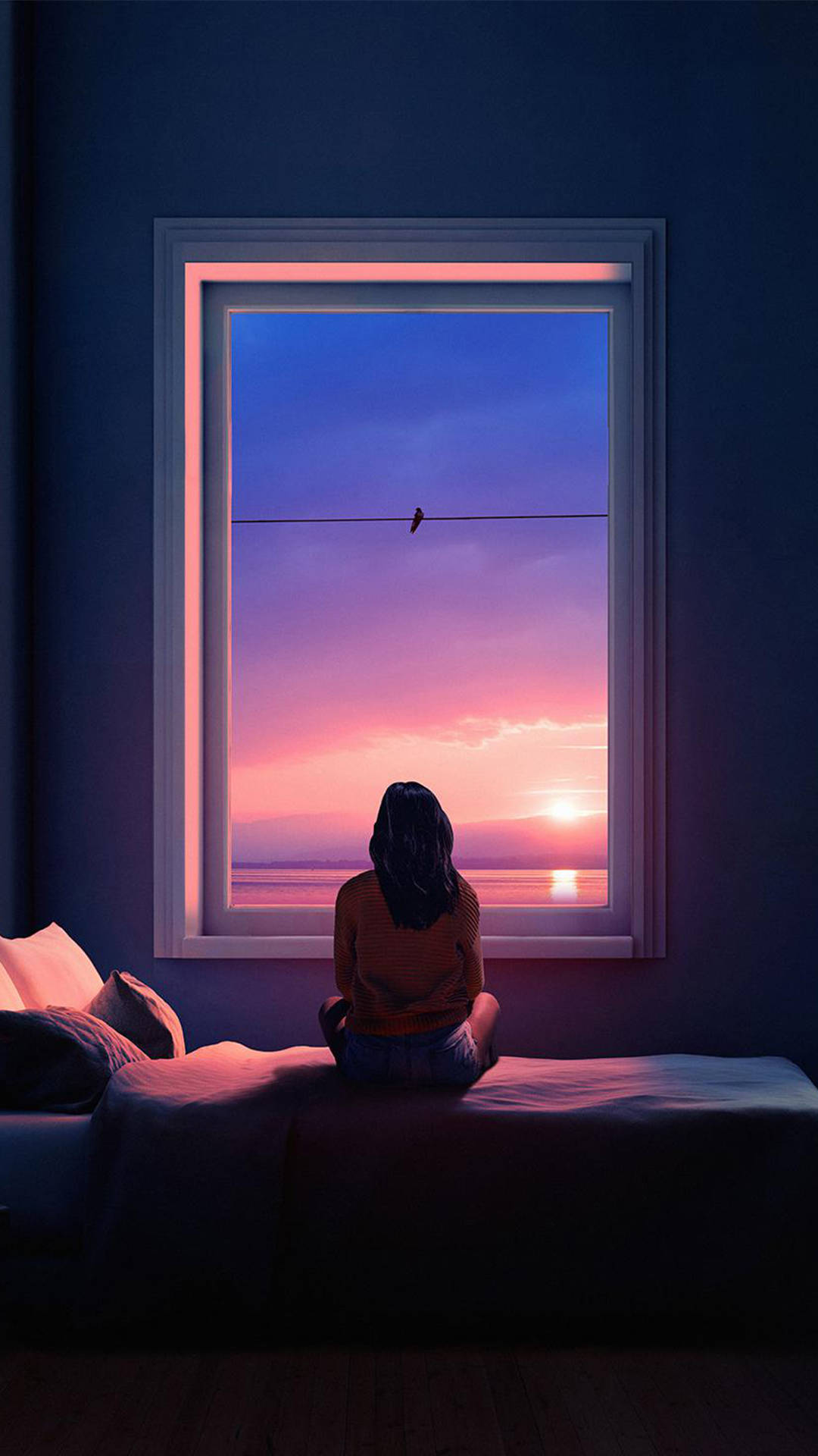 Love Alone Watching Sunset Wallpaper