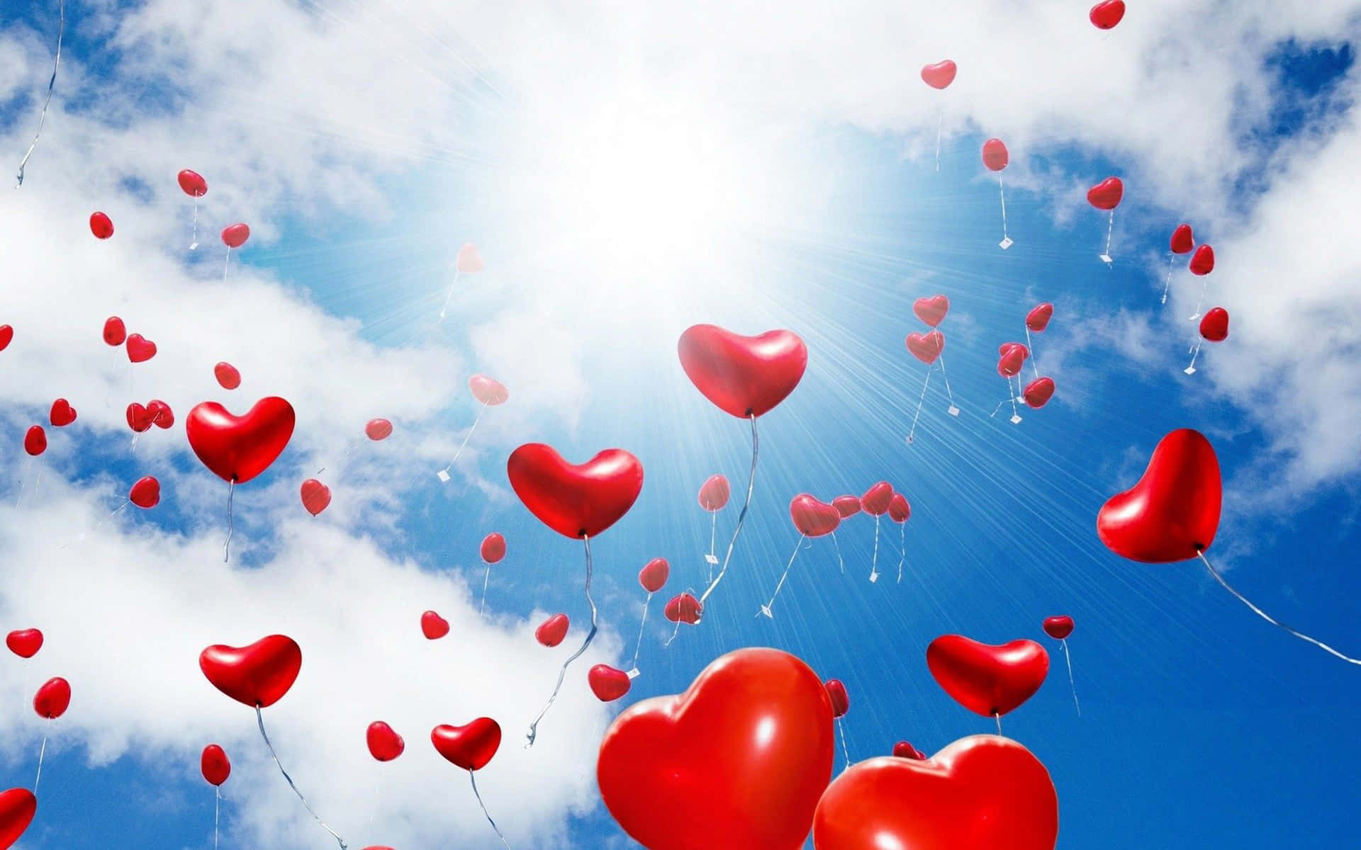 Breathtaking Red Heart Balloons Love Background