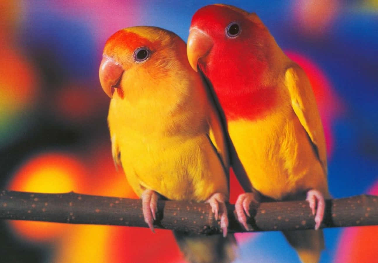 A pair of love birds hug in harmony