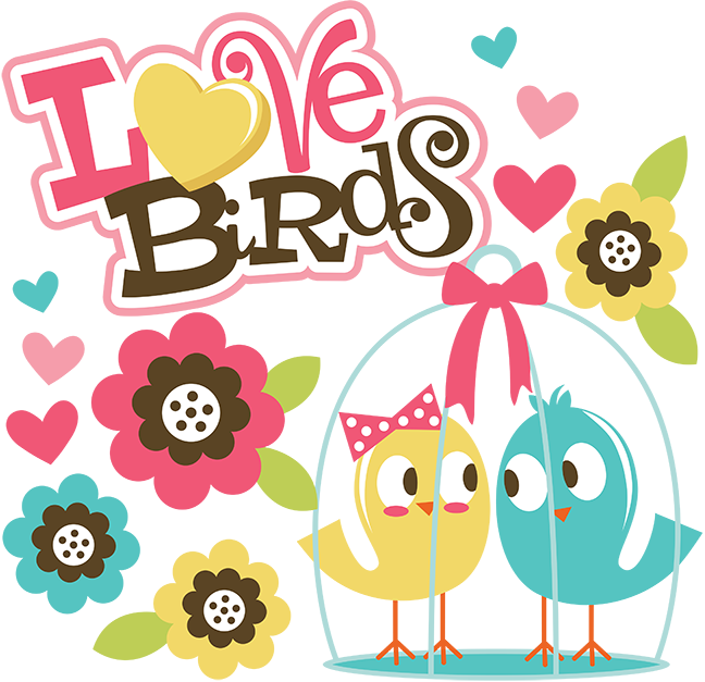 Love Birds Cute Cartoon Illustration PNG