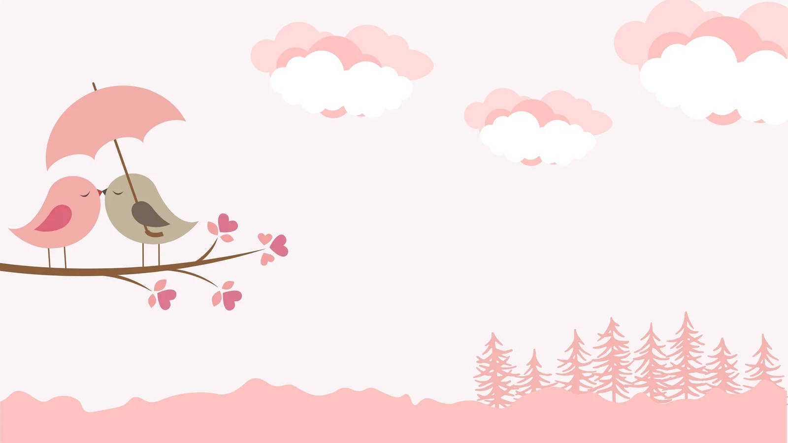 Love Birds In Front Of Pink Forest Wallpaper