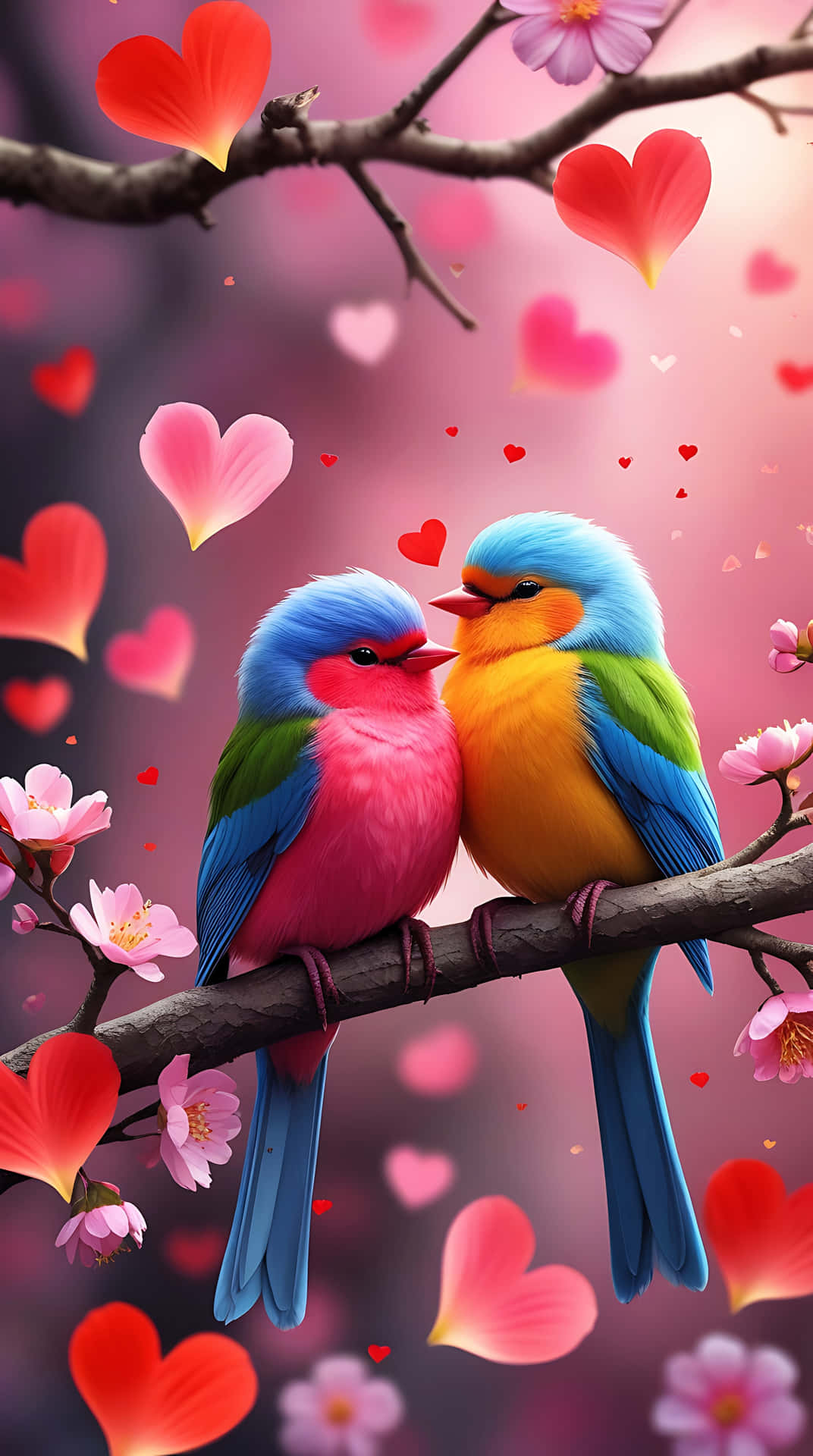 Love Birds On A Branch – Romantic Bird Wallpaper For Valentine Wallpaper