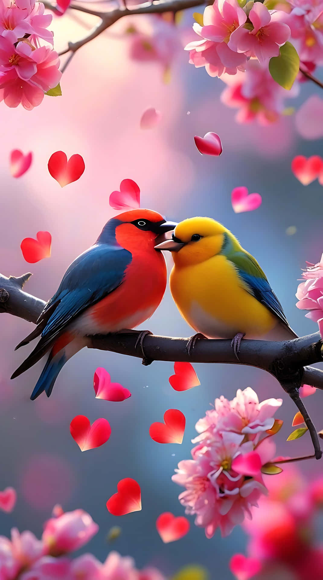 Love Birds On A Branch – Romantic Bird Wallpaper For Valentine Wallpaper