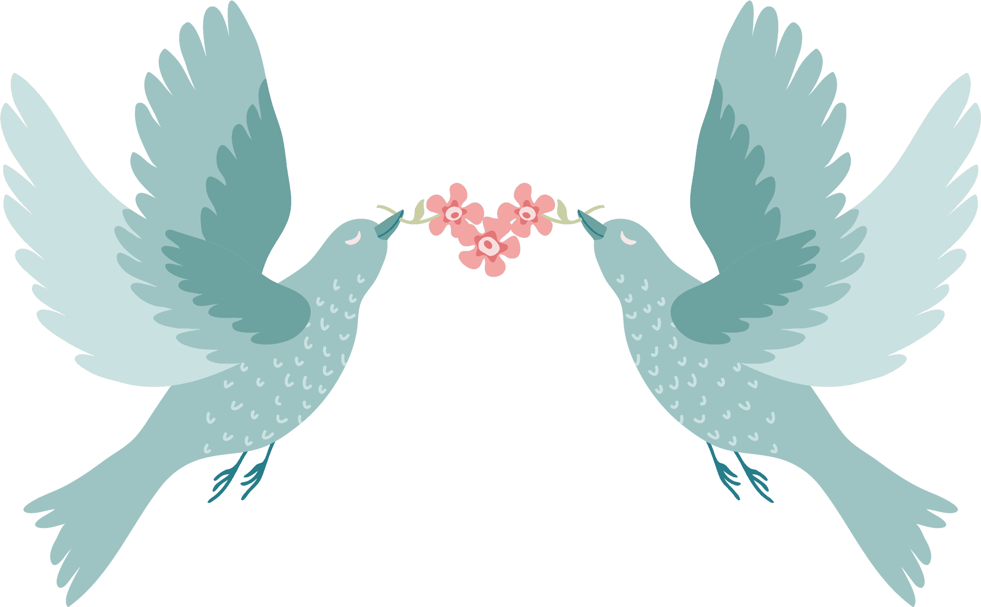 Love Birds Sharing Flower Branch PNG