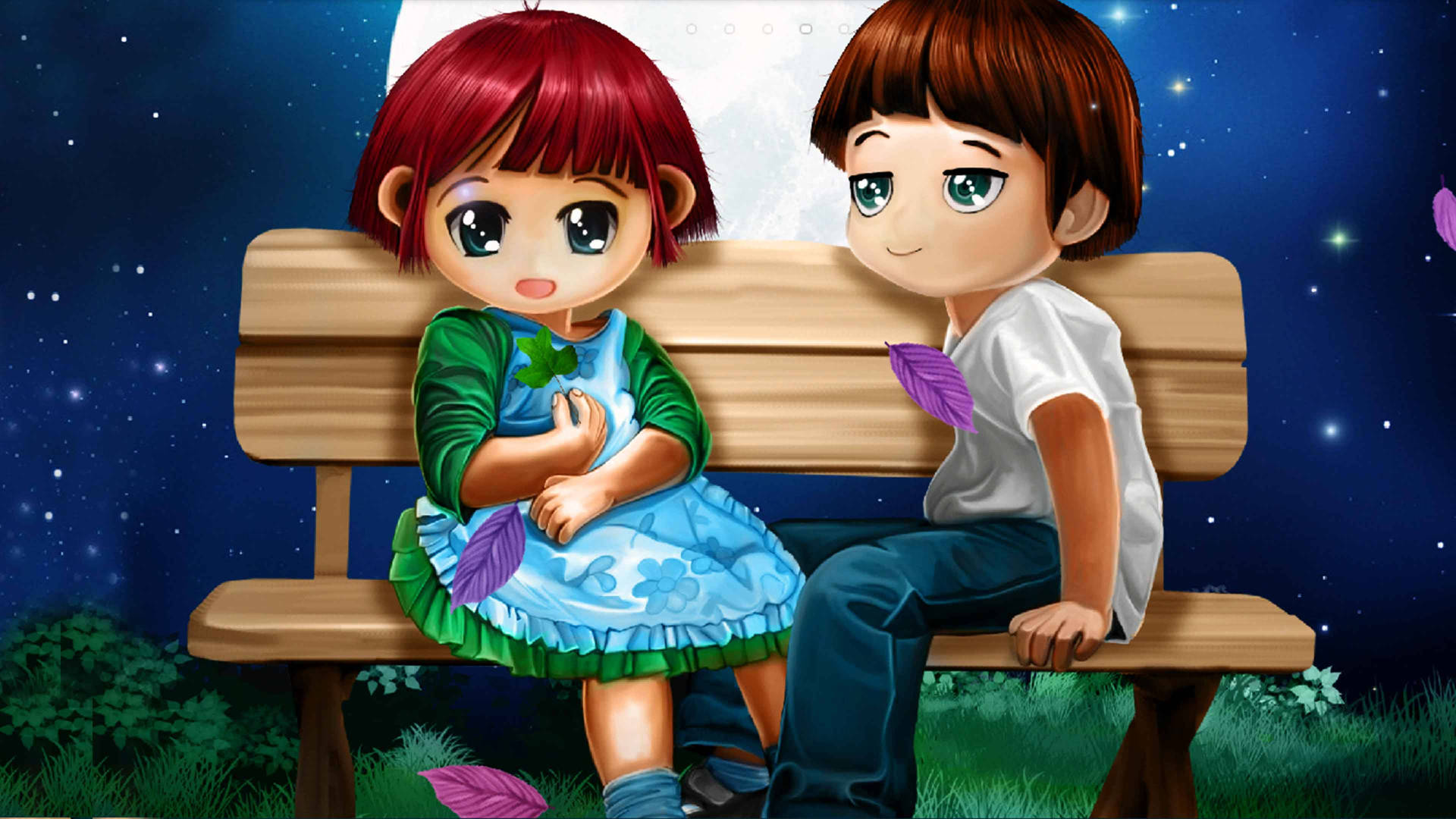 Love Cartoon Bench Couple Picture