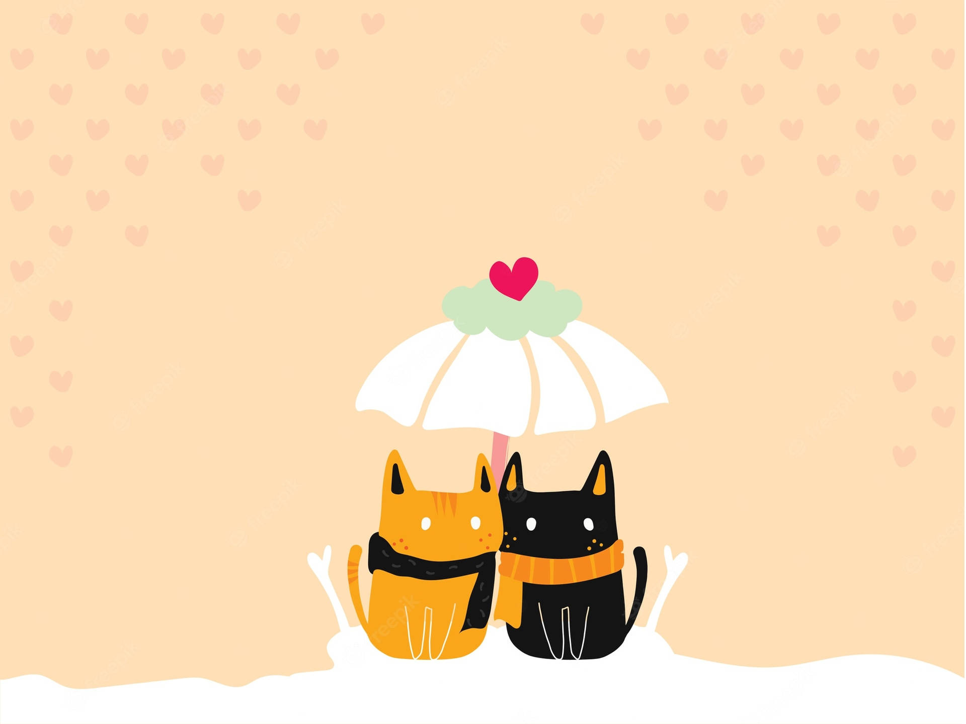Download Love Cartoon Cat Pair Wallpaper 