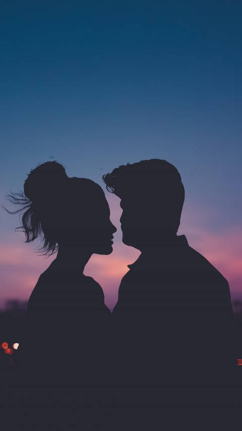 Love Cute Couple In Pink Silhouette Wallpaper