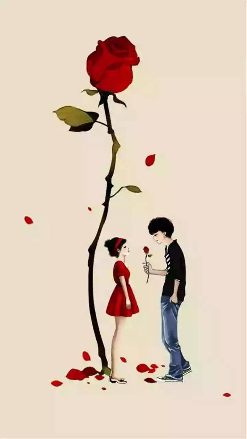 Love Cute Couple Red Rose Wallpaper