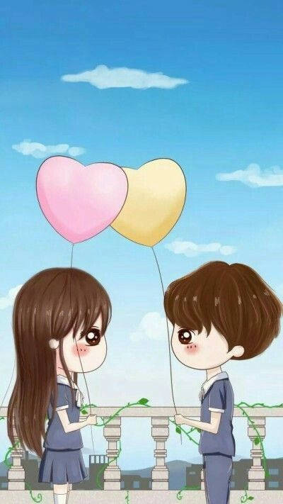 Kærlig Cutie Par Med Ballon Tapet Wallpaper