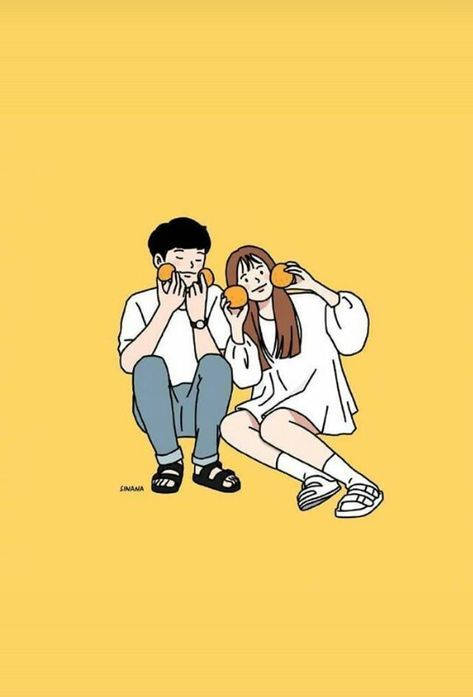 Love Cute Couple Yellow Art Wallpaper