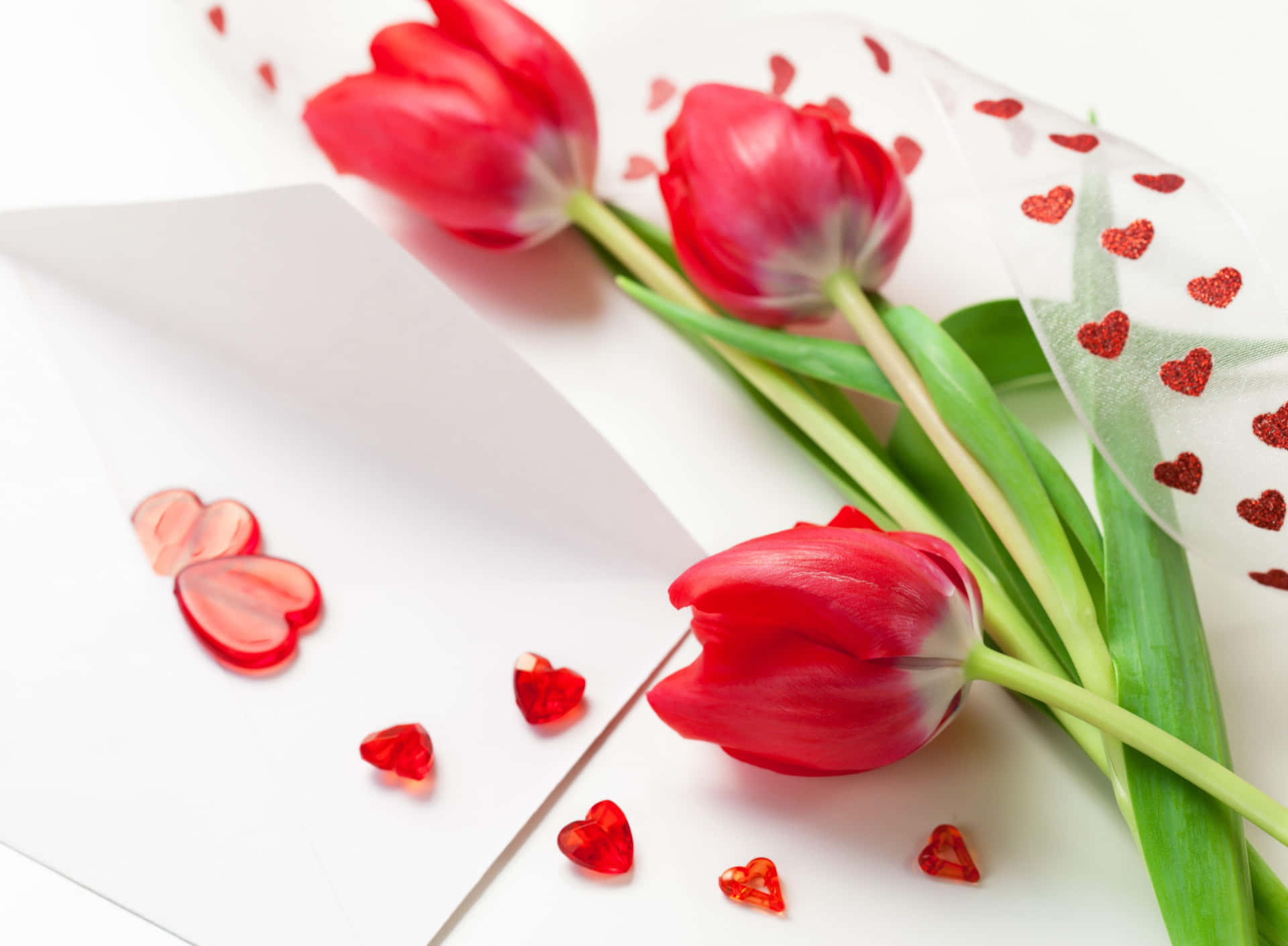 Røde tulipaner elske blomsterbillede wallpaper.