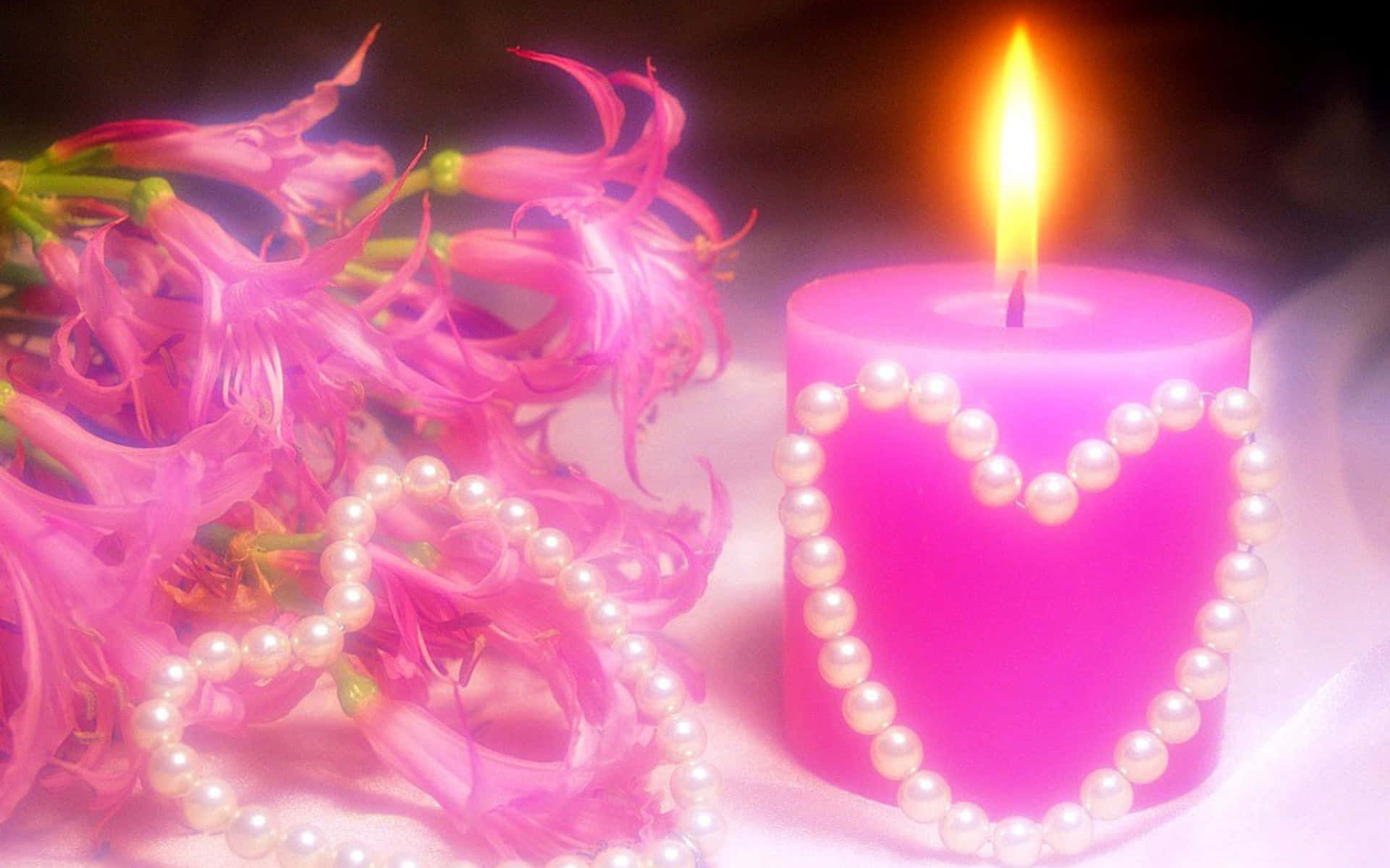Pink Stearinlys Kærlighed Blomster Billede:
