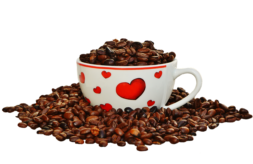 Love Heart Coffee Cup Beans PNG