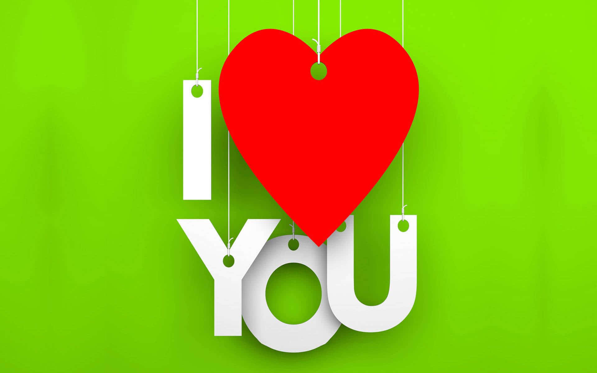 Love Heart Hanging Letters Green Background Wallpaper