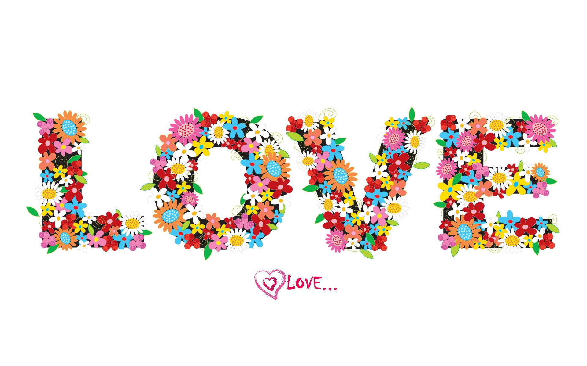 Love Inscription Using Flowers Wallpaper