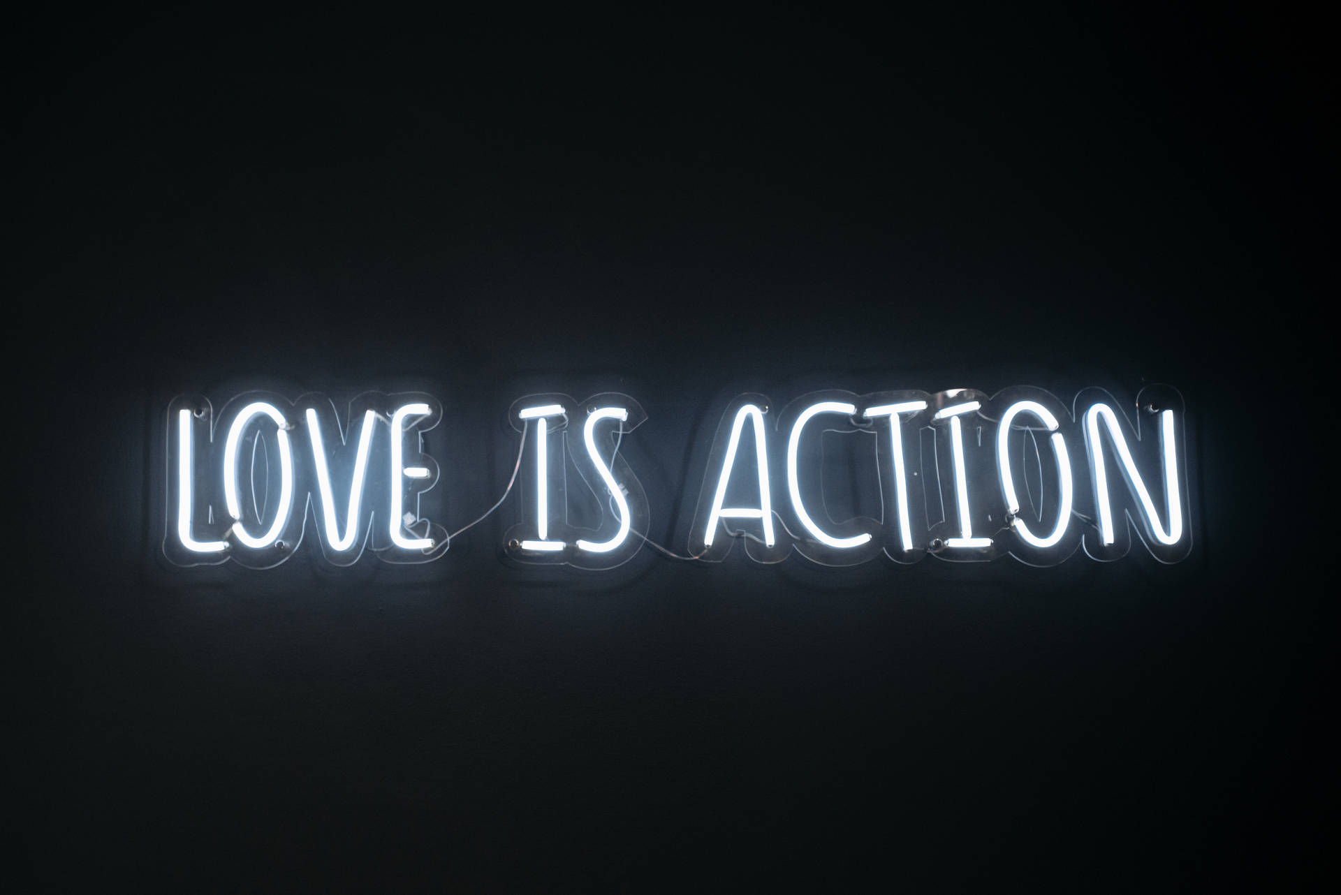 Love Is Action White Neon Aesthetic Wallpaper