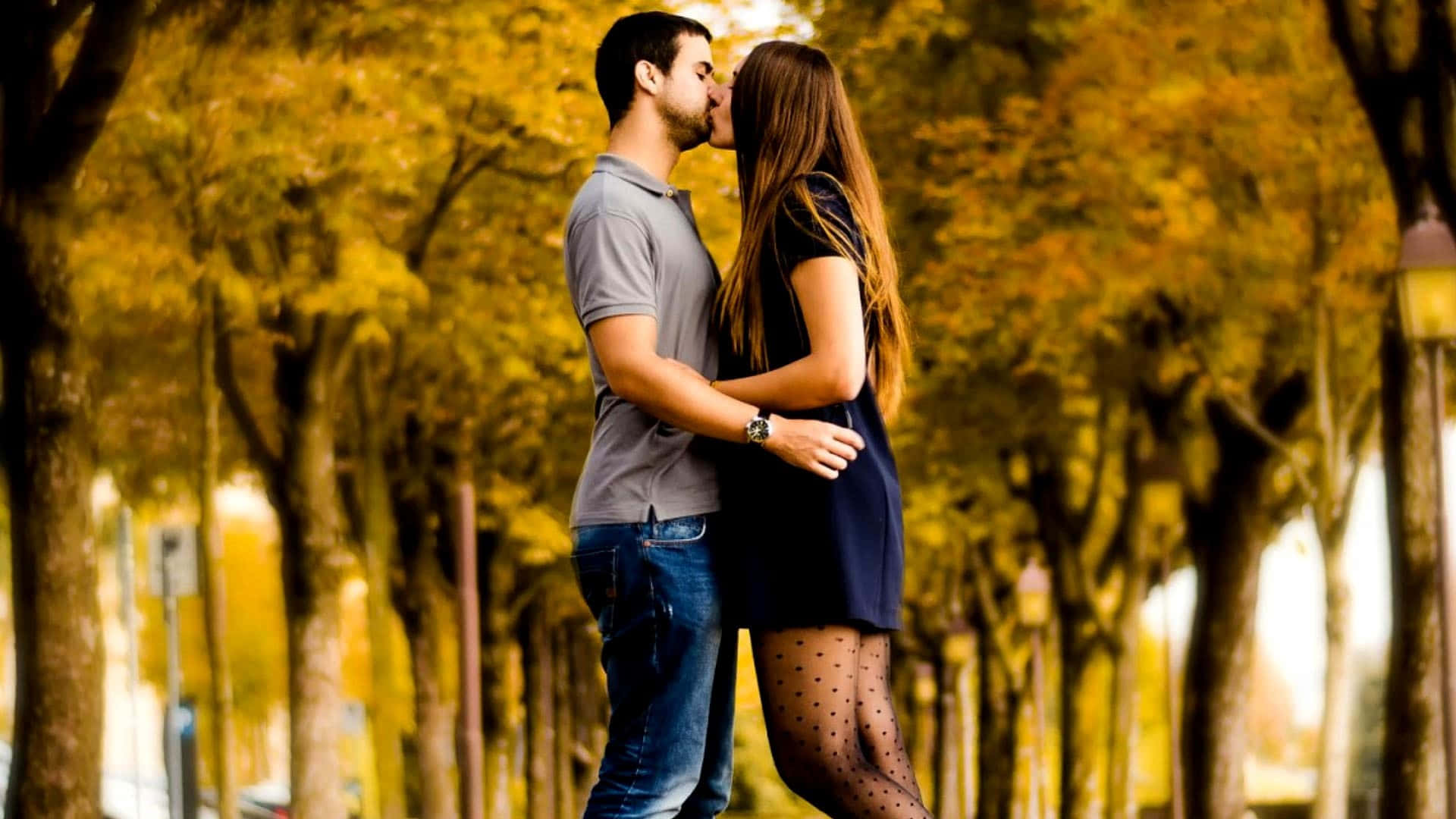 Love Kiss Fall Park Picture