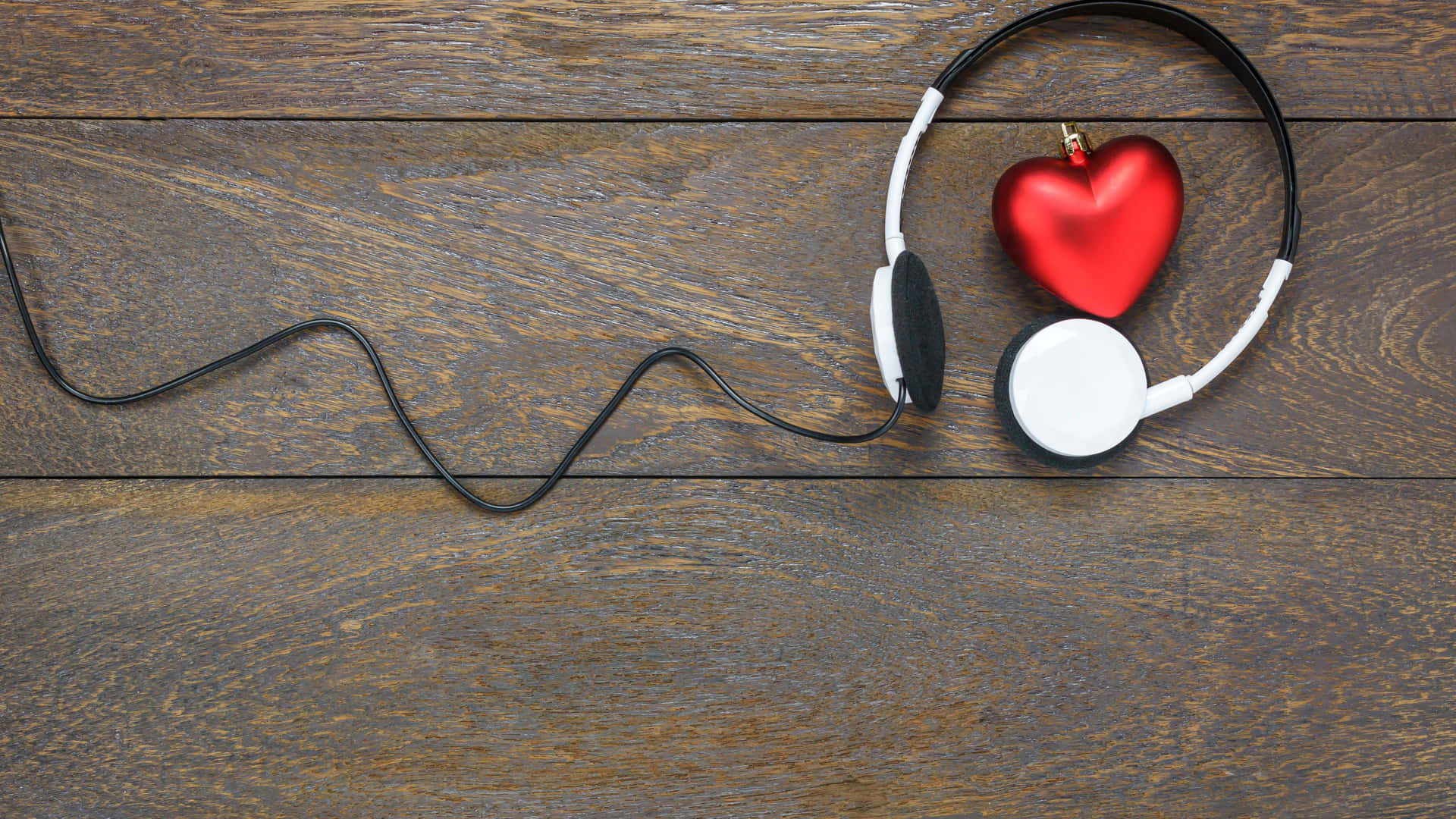 Love Music Headphones Wooden Background Wallpaper