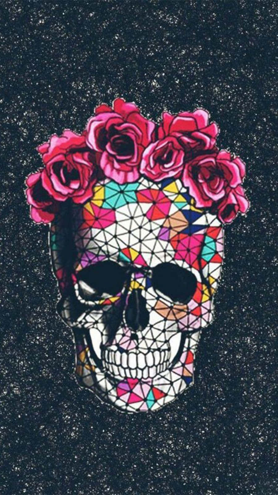 Love Skulls And Roses Geometric Mosaic Wallpaper