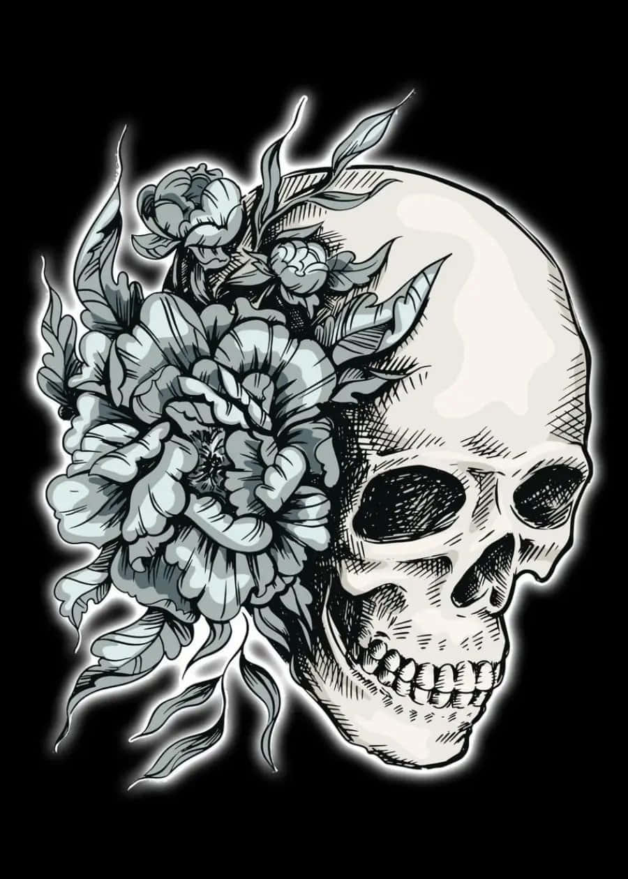 "A Symbol of Love: Skulls and Roses" Wallpaper