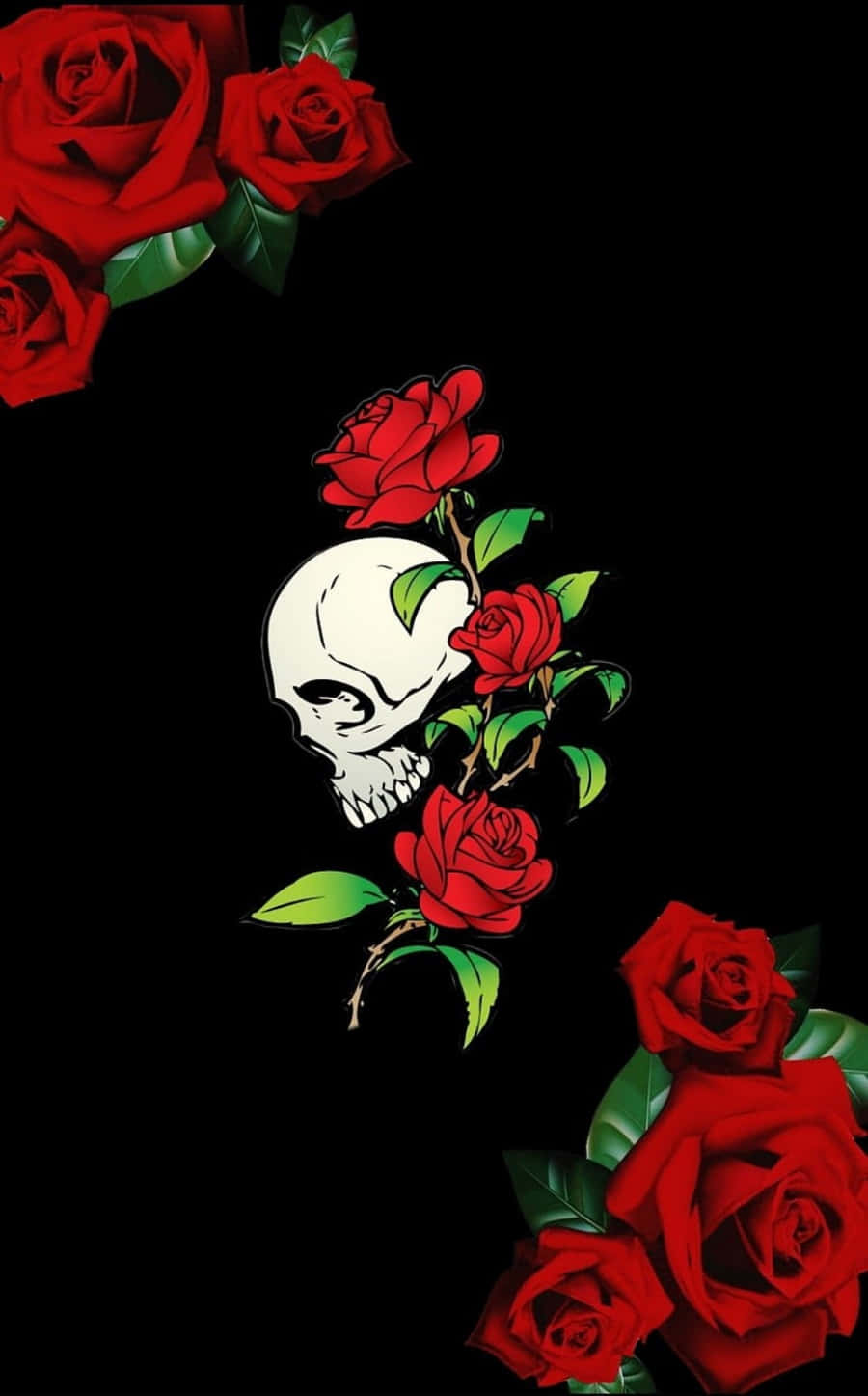 Two Lovers Making Love amidst Skulls and Roses Wallpaper